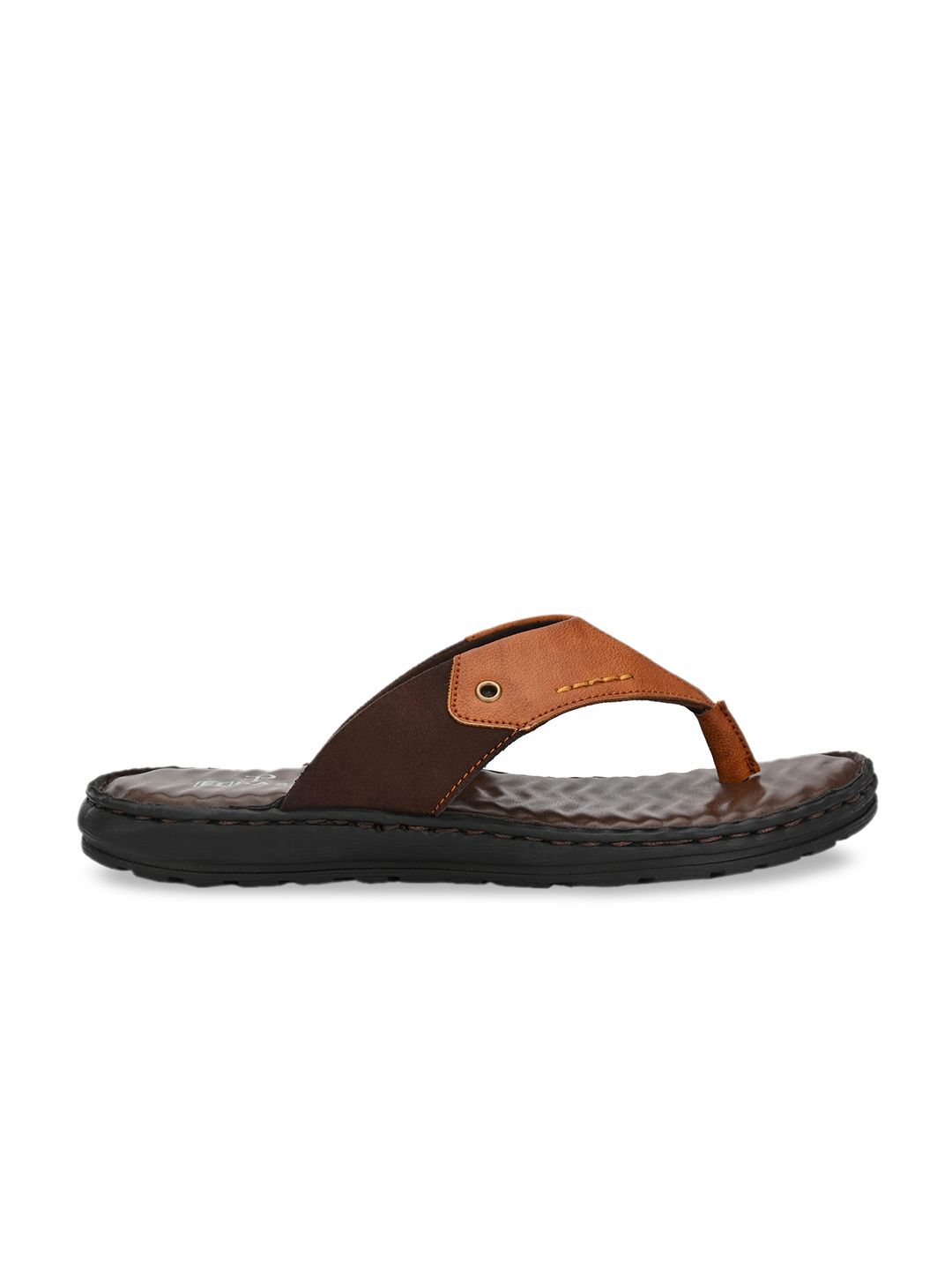 El Paso Men Tan Brown Solid Thong Flip-Flops (Image - 2)