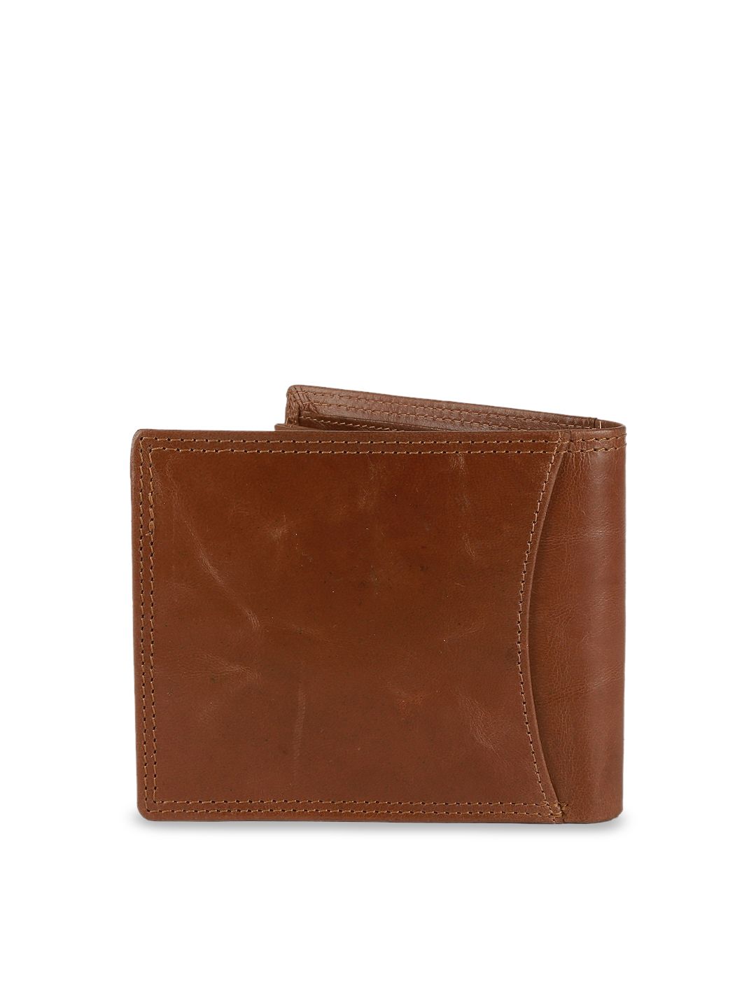 WildHorn Men Tan Brown RFID Protected Genuine Leather Hand-Stitched Solid Two Fold Wallet (Image - 1)