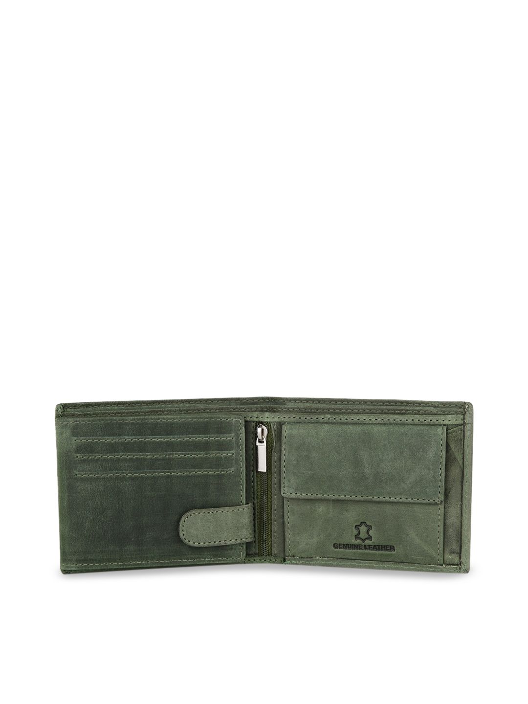 WildHorn Men Green Solid RFID Protected Leather Two Fold Wallet (Image - 2)