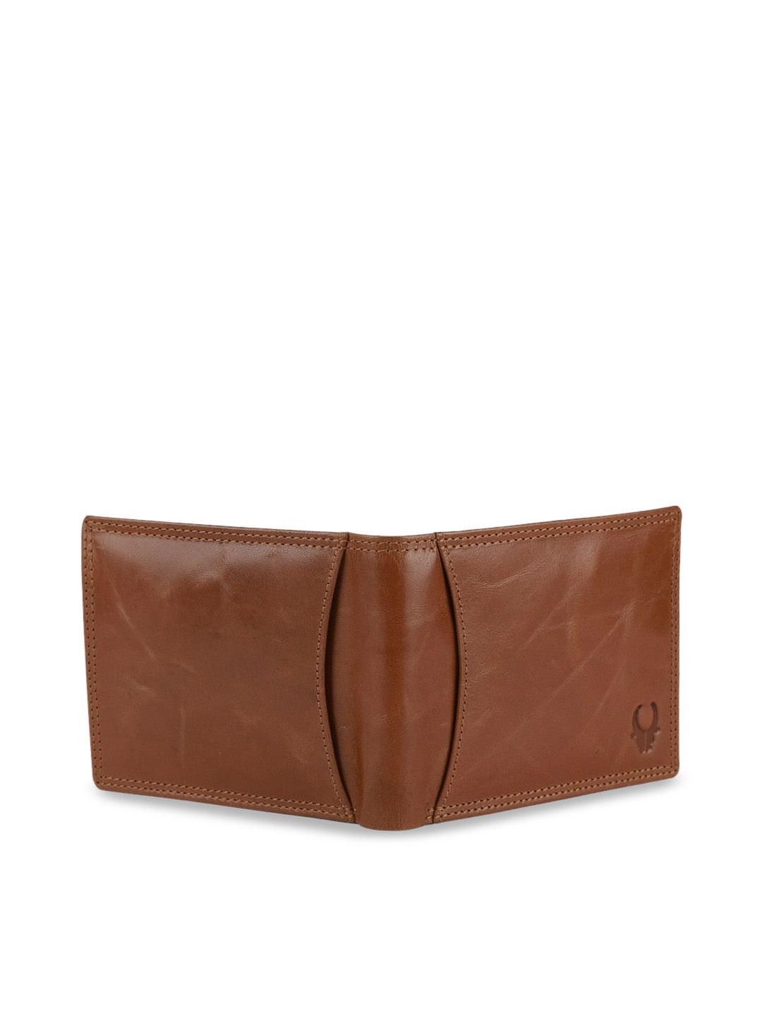 WildHorn Men Tan Brown RFID Protected Genuine Leather Hand-Stitched Solid Two Fold Wallet (Image - 3)