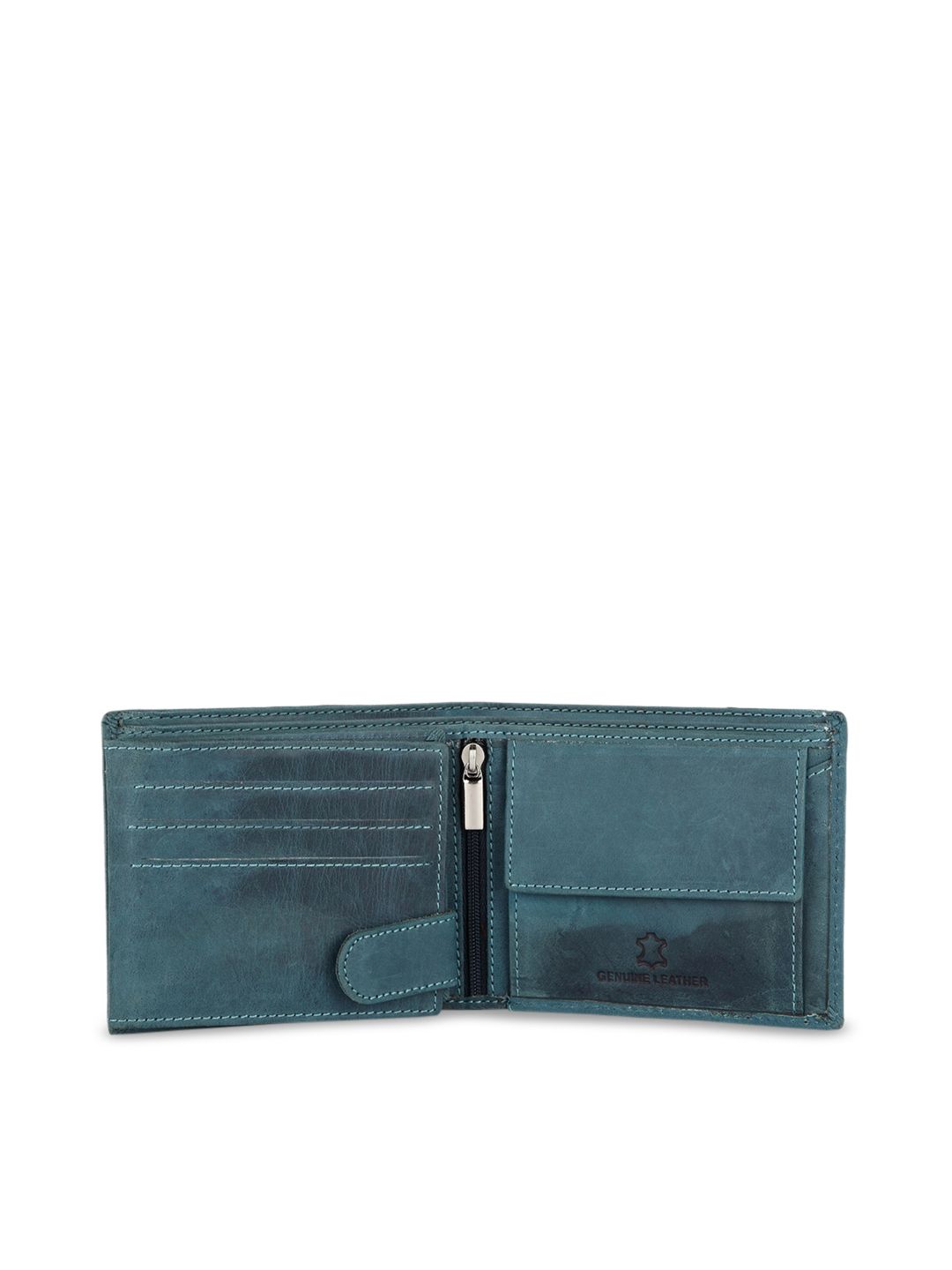 WildHorn Men Teal Solid RFID Protected Leather Two Fold Wallet (Image - 2)
