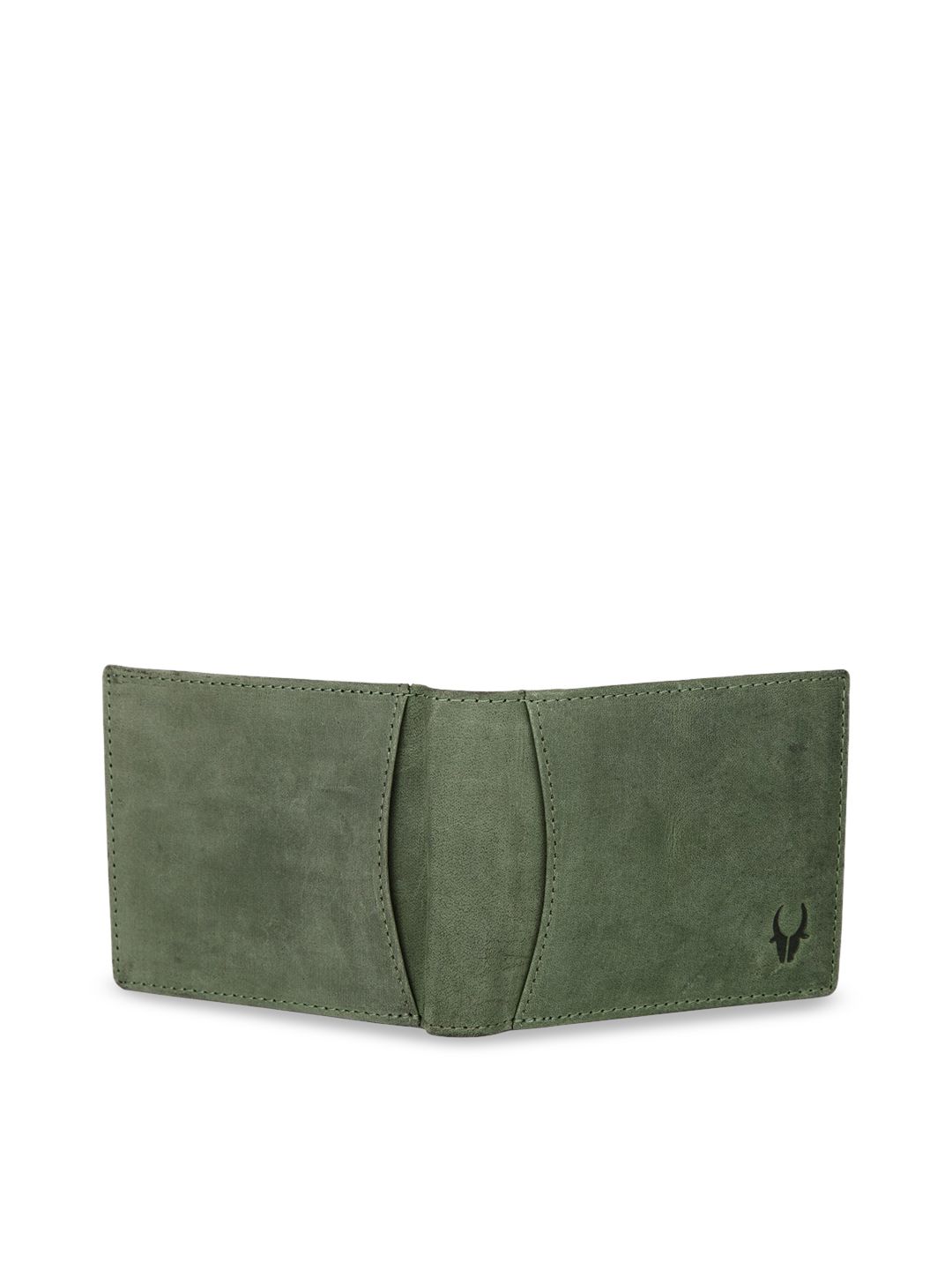 WildHorn Men Green Solid RFID Protected Leather Two Fold Wallet (Image - 3)