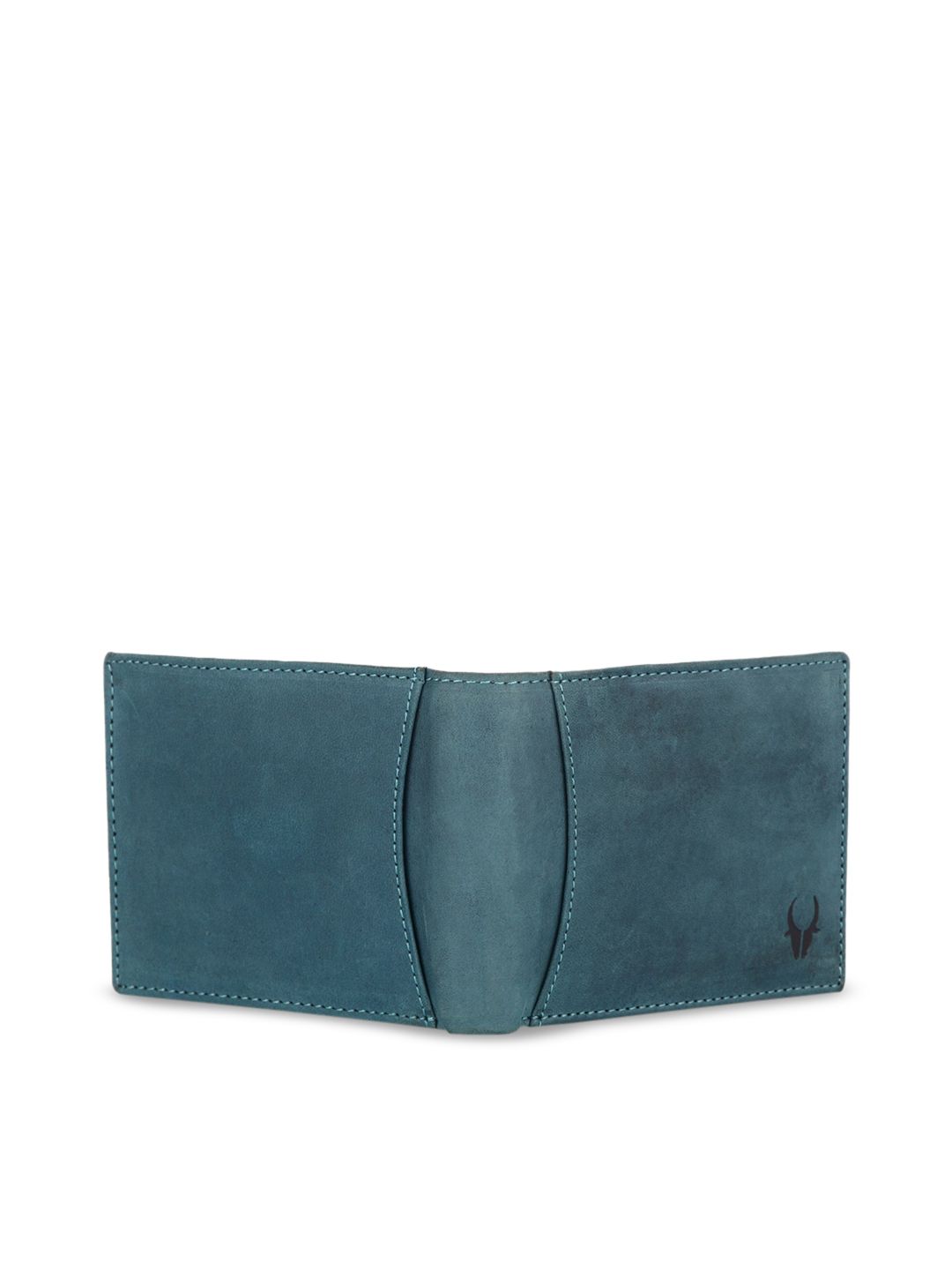 WildHorn Men Teal Solid RFID Protected Leather Two Fold Wallet (Image - 3)
