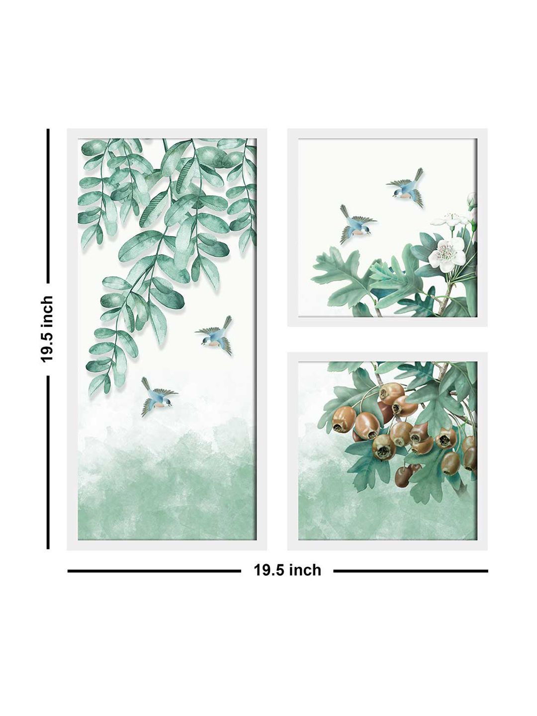 Art Street Set Of 3 Sea-Green & White Printed Four Sparrow Framed Wall Art (Image - 3)