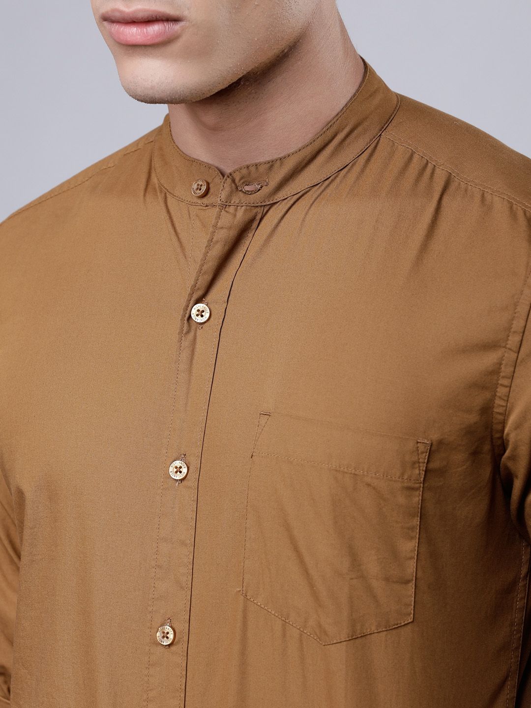 HIGHLANDER Men Khaki Brown Slim Fit Solid Casual Shirt (Image - 1)