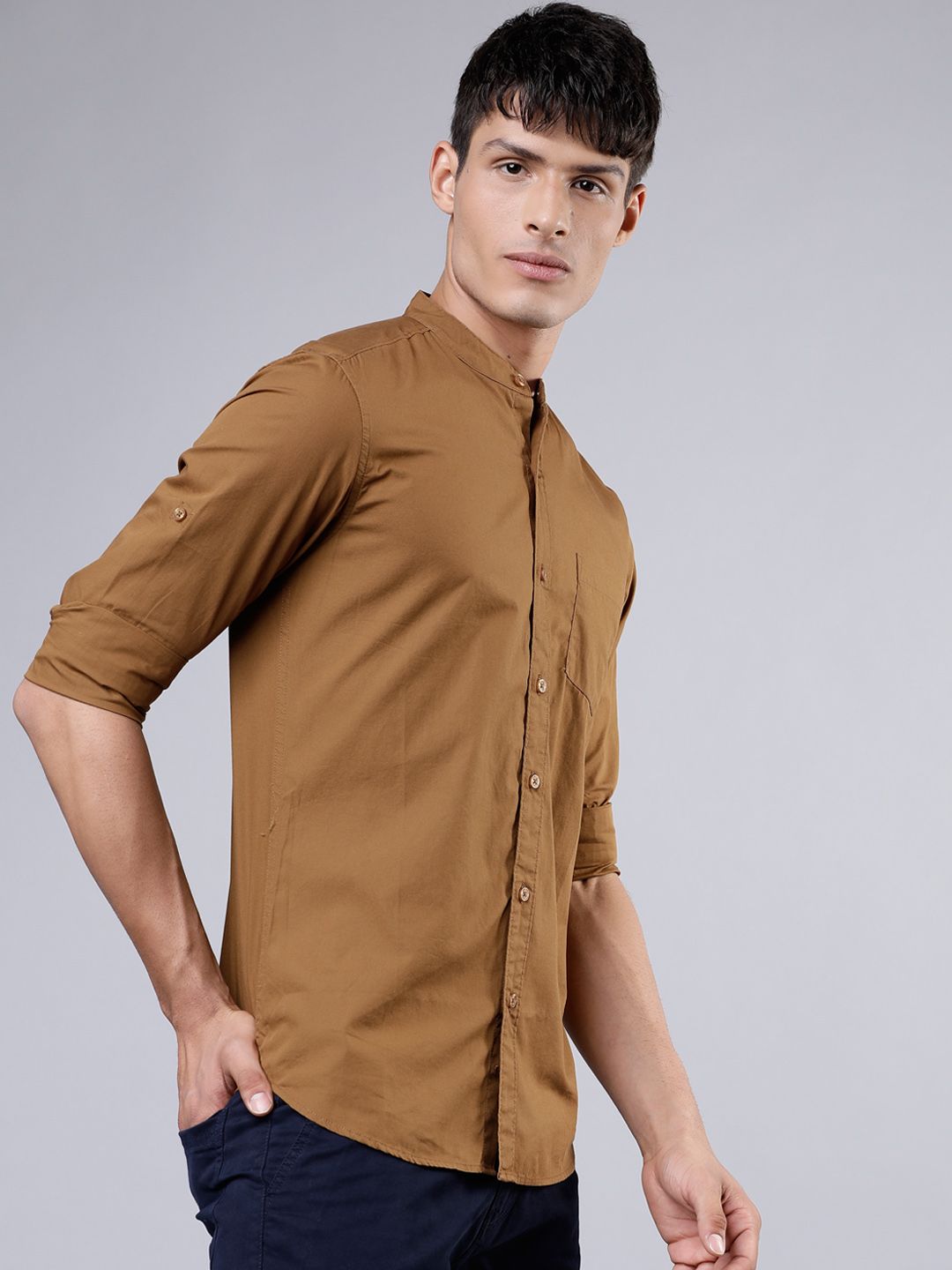 HIGHLANDER Men Khaki Brown Slim Fit Solid Casual Shirt (Image - 2)