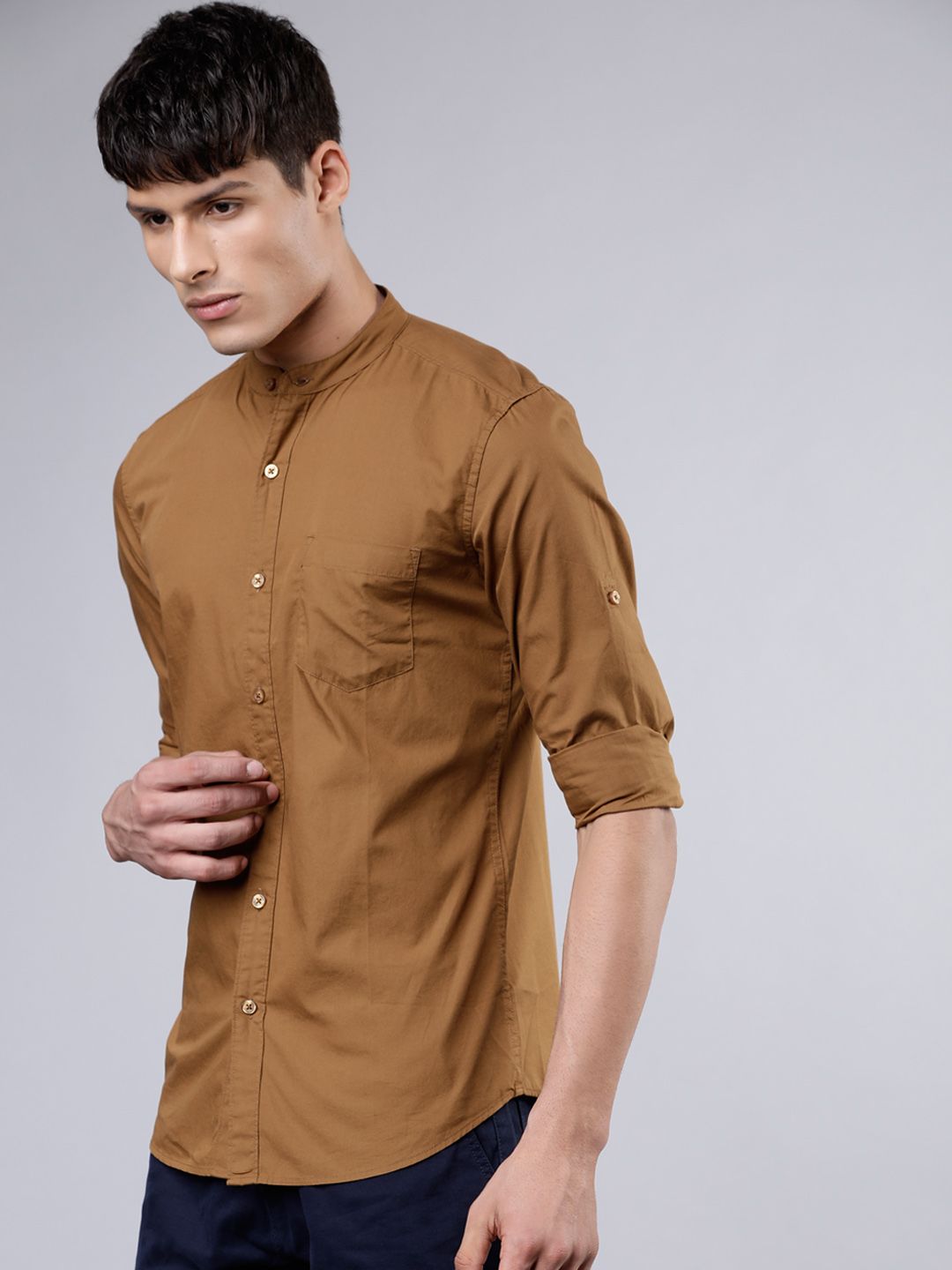 HIGHLANDER Men Khaki Brown Slim Fit Solid Casual Shirt (Image - 3)