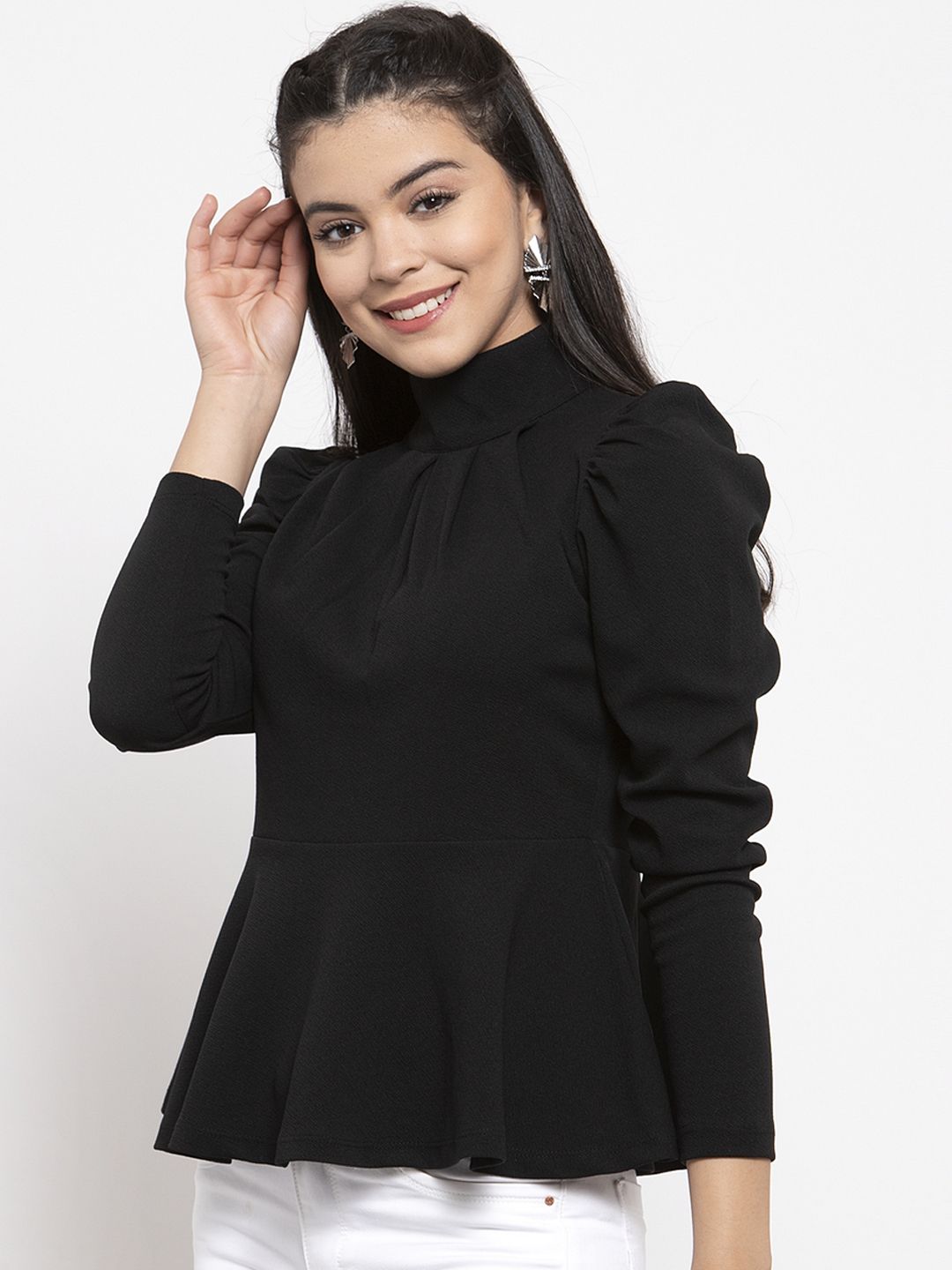 KASSUALLY Women Black Solid Peplum Top (Image - 3)