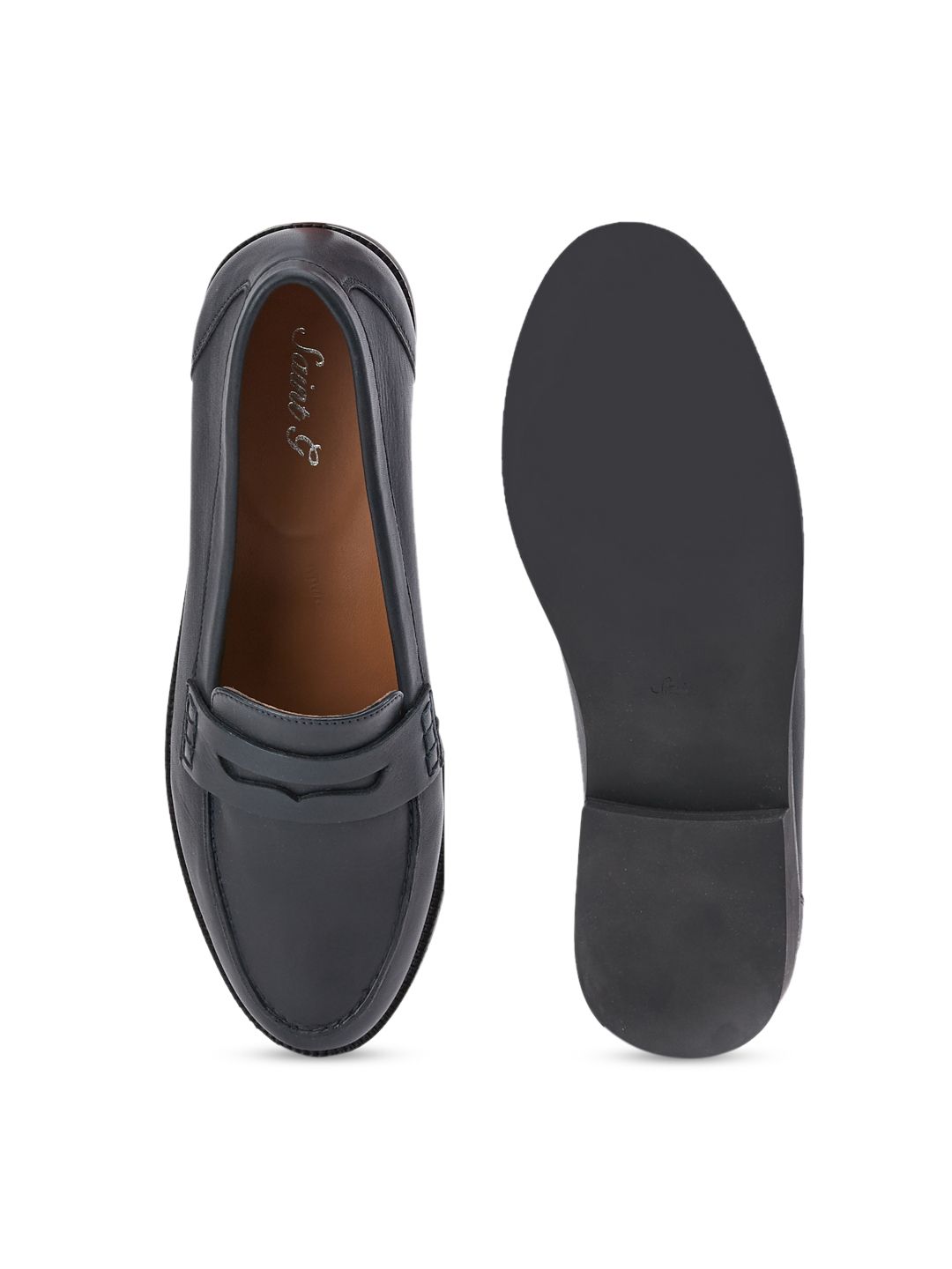 Saint G Women Navy Blue Solid Leather Formal Penny Loafers (Image - 3)