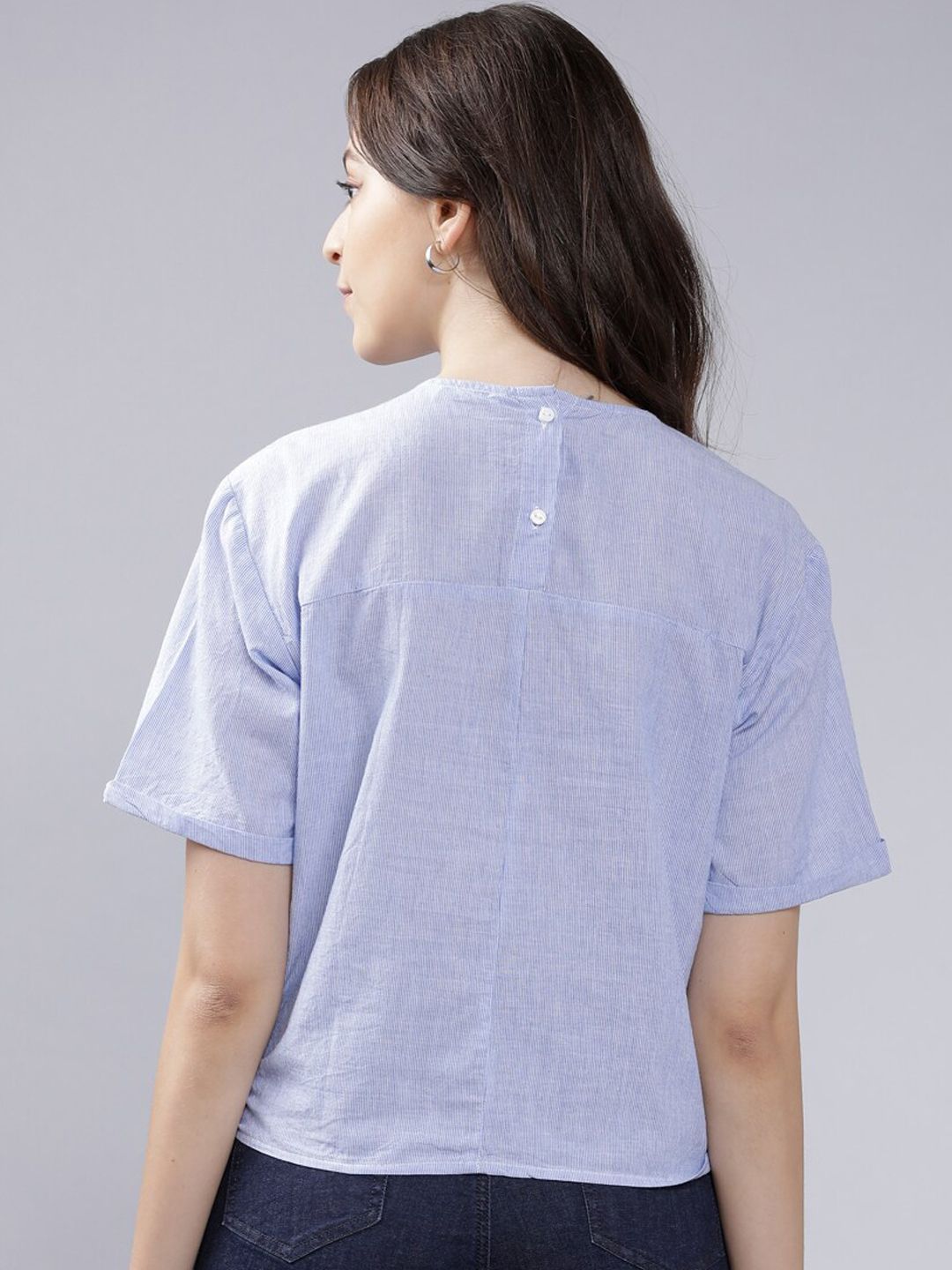 Tokyo Talkies Women Blue Embroidered Boxy Top (Image - 3)