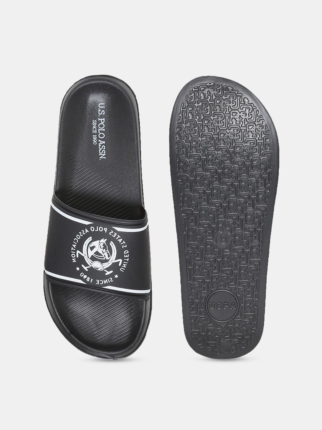 U.S. Polo Assn. Men Black & White Printed Sliders (Image - 3)