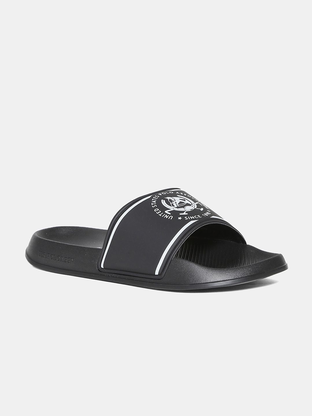 U.S. Polo Assn. Men Black & White Printed Sliders (Image - 1)