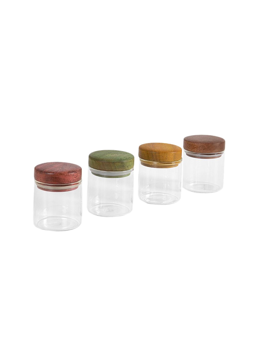ellementry Set Of 4 Transparent Solid Glass Jars With Wooden Lid (Image - 1)