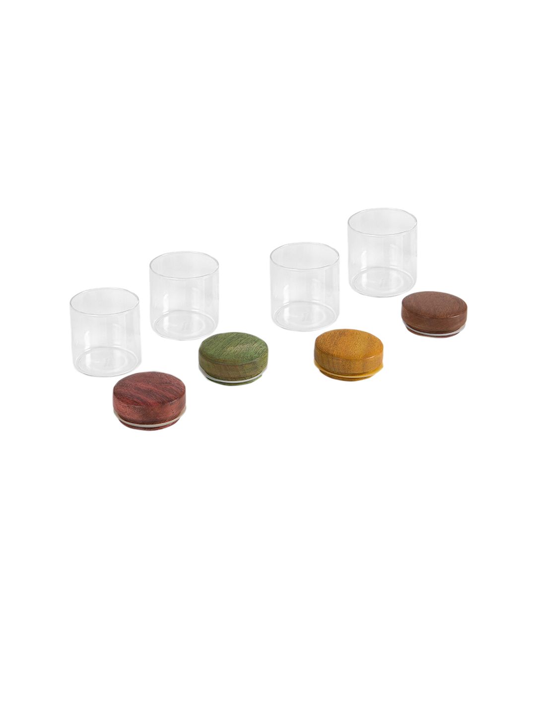 ellementry Set Of 4 Transparent Solid Glass Jars With Wooden Lid (Image - 2)