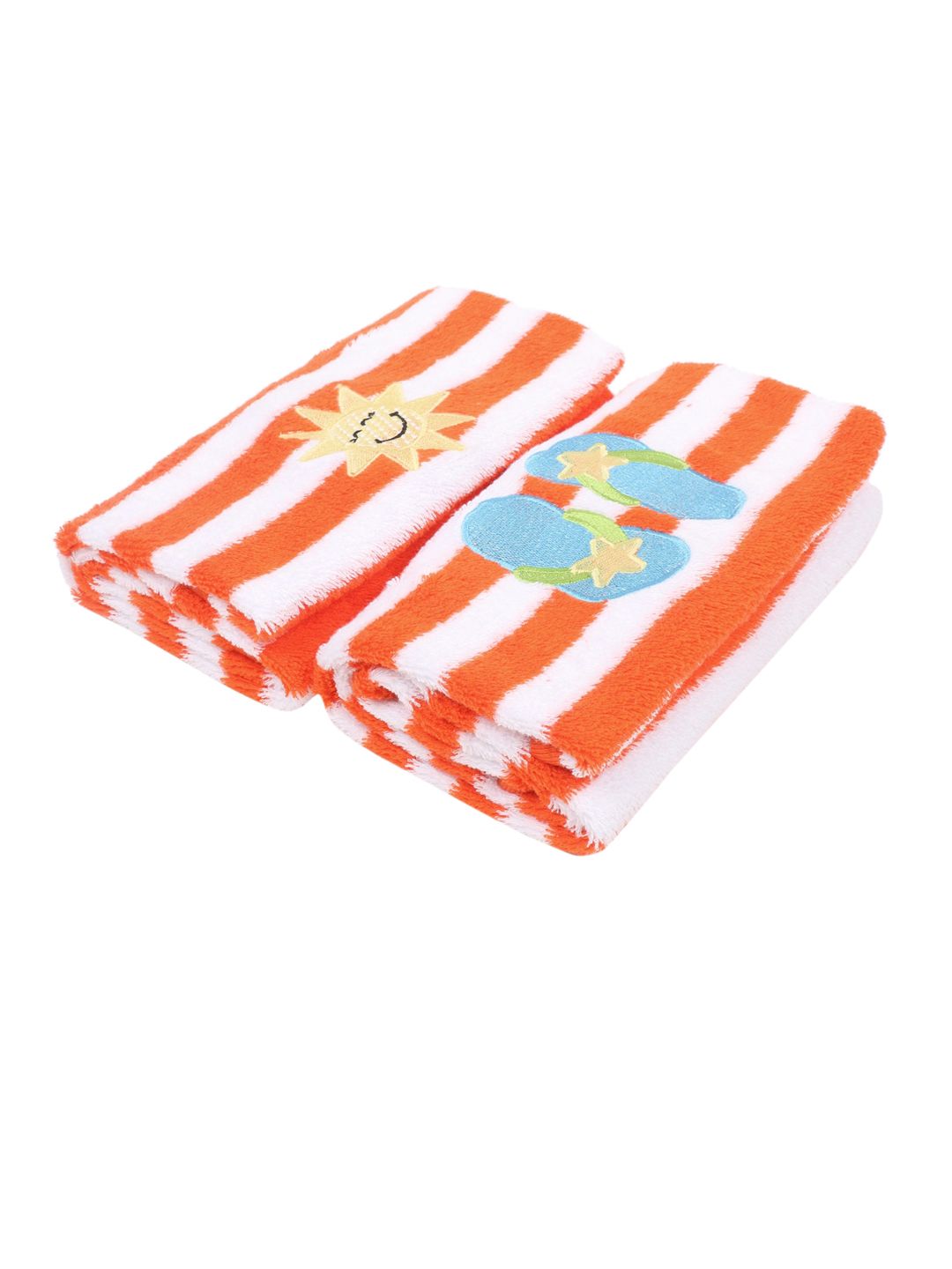 My Milestones Kids Set Of 2 Orange & White Striped 380 GSM Bath Towels (Image - 2)