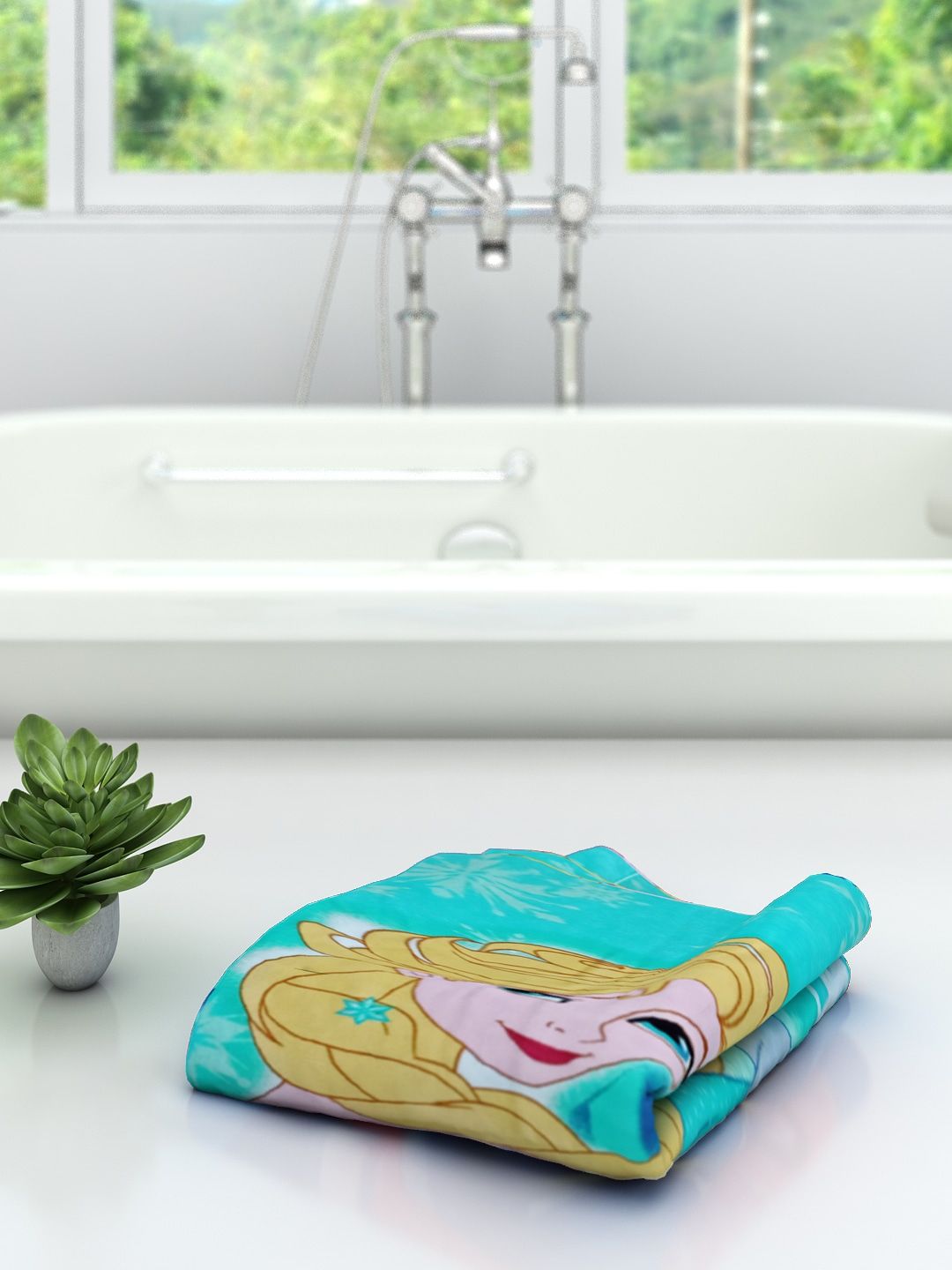 Disney Athom Trendz Unisex Kids Turquoise Blue & Yellow Frozen Printed 350 GSM Bath Towel (Image - 1)