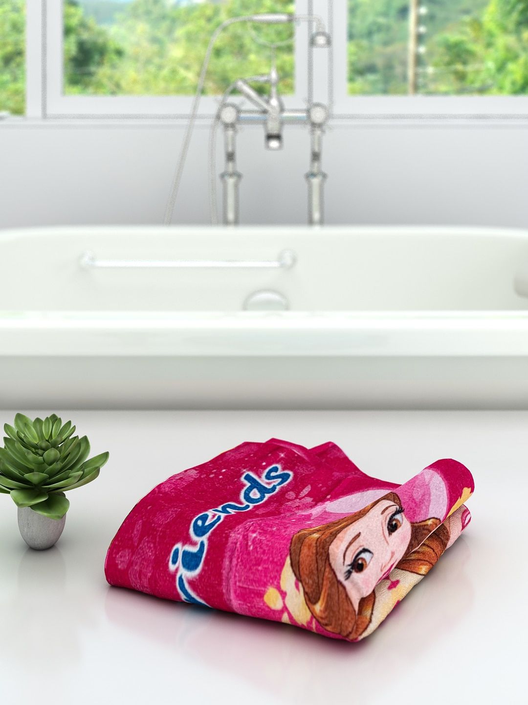 Disney Athom Trendz Unisex Kids Pink & Yellow Princess Printed 350 GSM Bath Towel (Image - 1)