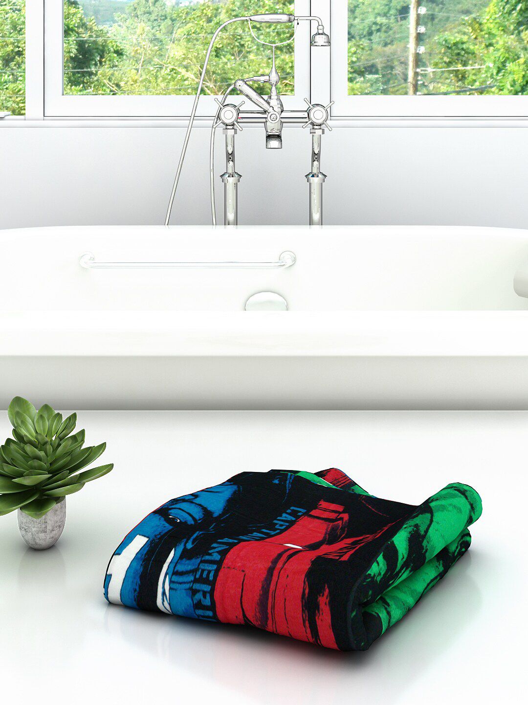 Marvel Kids Red & Blue Avengers Printed 350 GSM Pure Cotton Bath Towel (Image - 1)