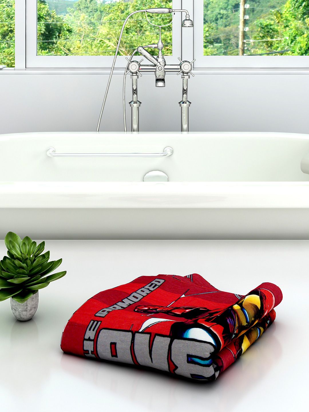 Marvel Kids Red & Yellow Avengers Printed 350 GSM Pure Cotton Bath Towel (Image - 1)