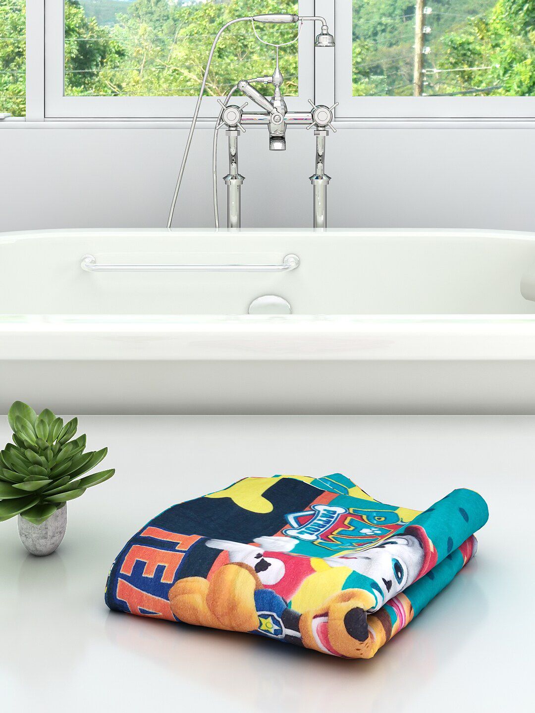 Athom Trendz Blue & Orange Team Paw Printed Cotton 350 GSM Bath Towel (Image - 1)
