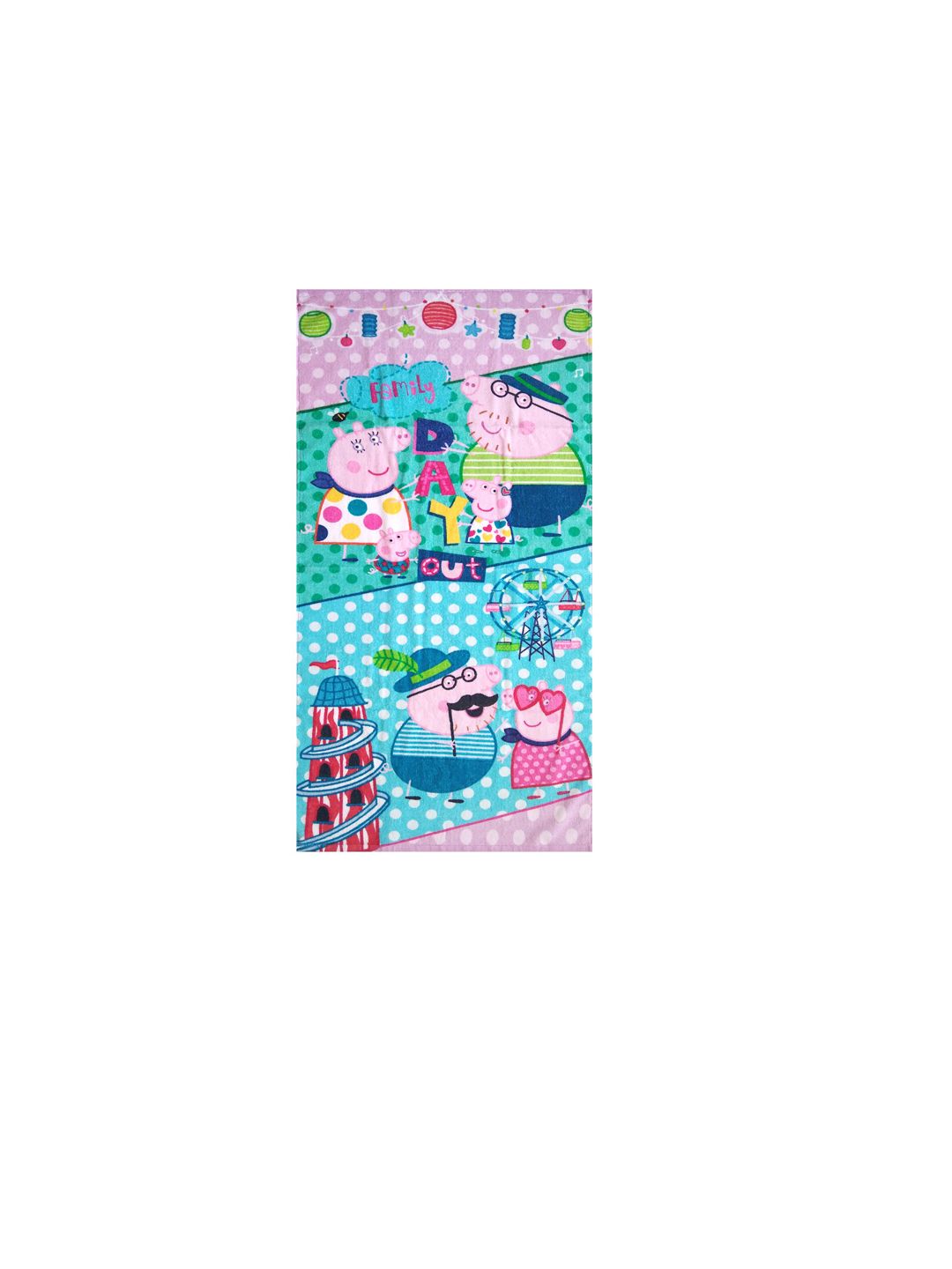 Athom Trendz Pink & Blue Peppa Pig Day Out Printed 350 GSM Cotton Bath Towels (Image - 2)