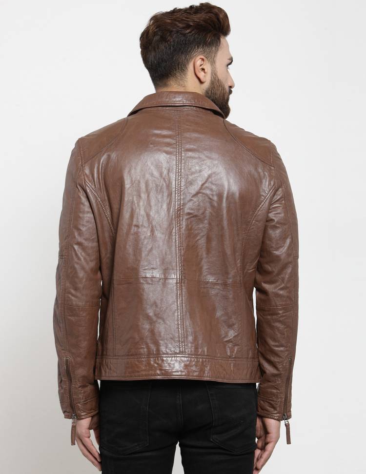 Fashonn Branded Clothes Teakwood Leathers Men Brown Solid Leather Jacket