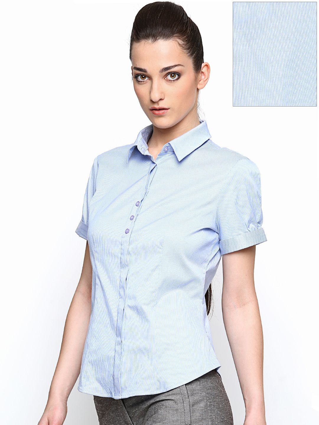 Wills Lifestyle Women Blue Striped Formal Shirt