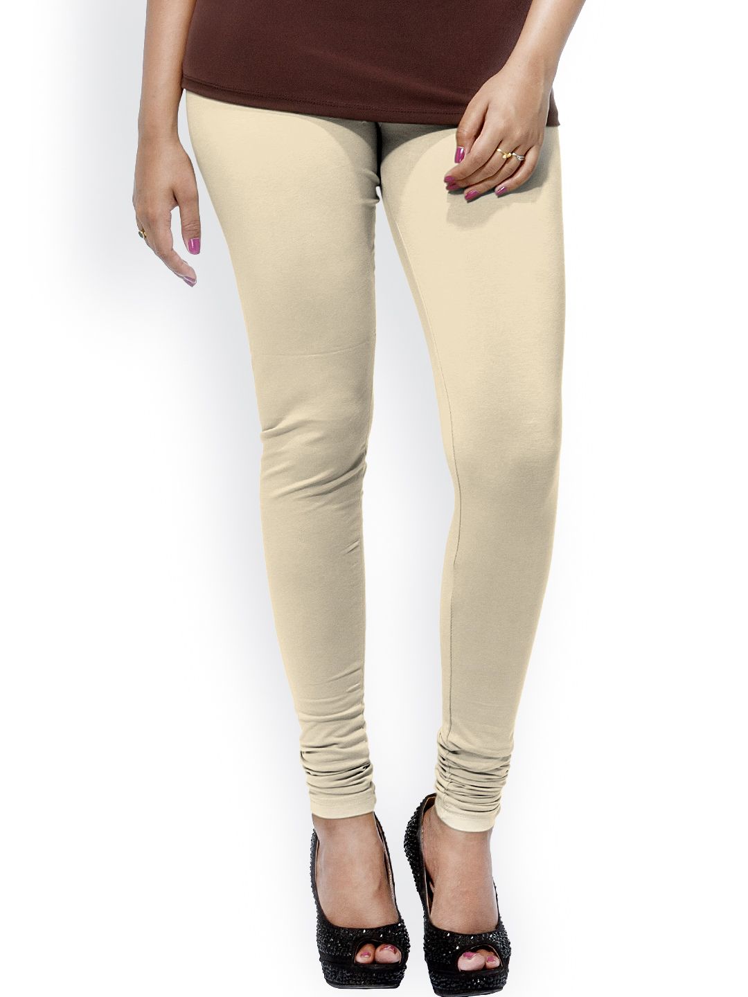 Go Colors Women Beige Solid Churidar Length Leggings-picture-13