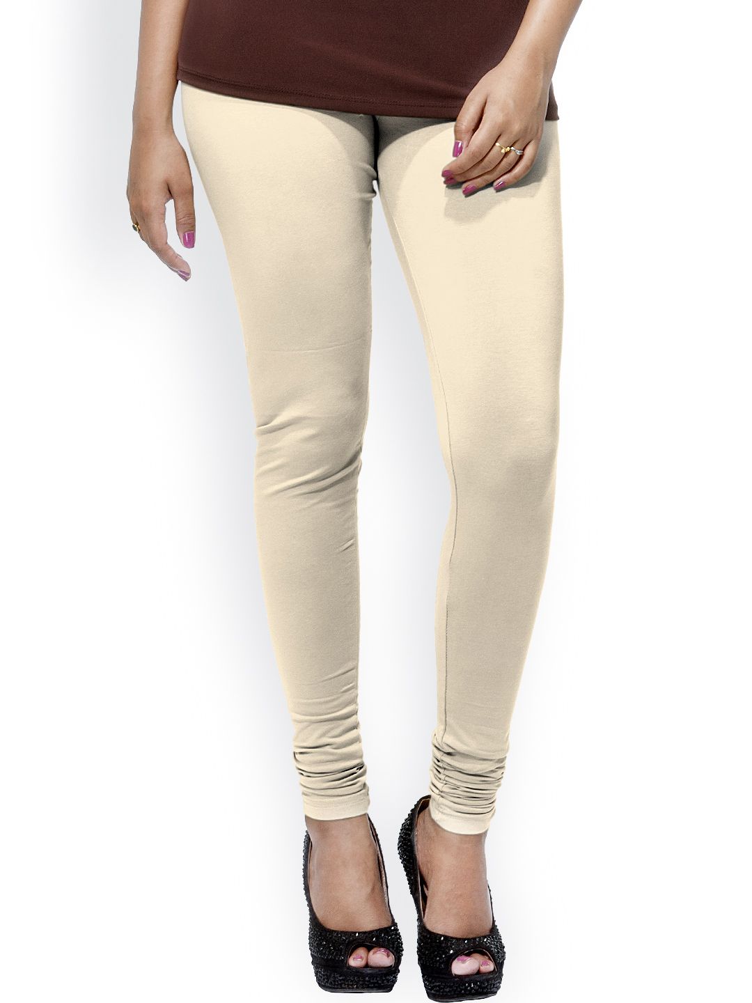 Go Colors Women Beige Solid Churidar Length Leggings-picture-44