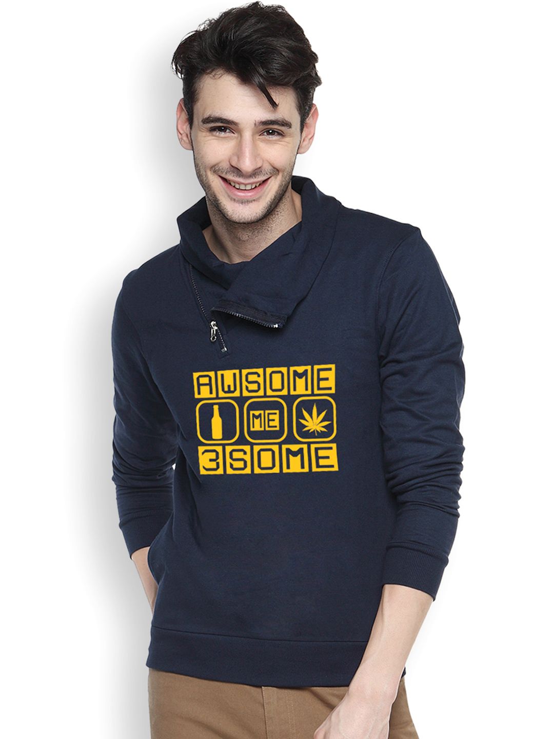 Campus Sutra Navy Printed Sweatshirt-image-7