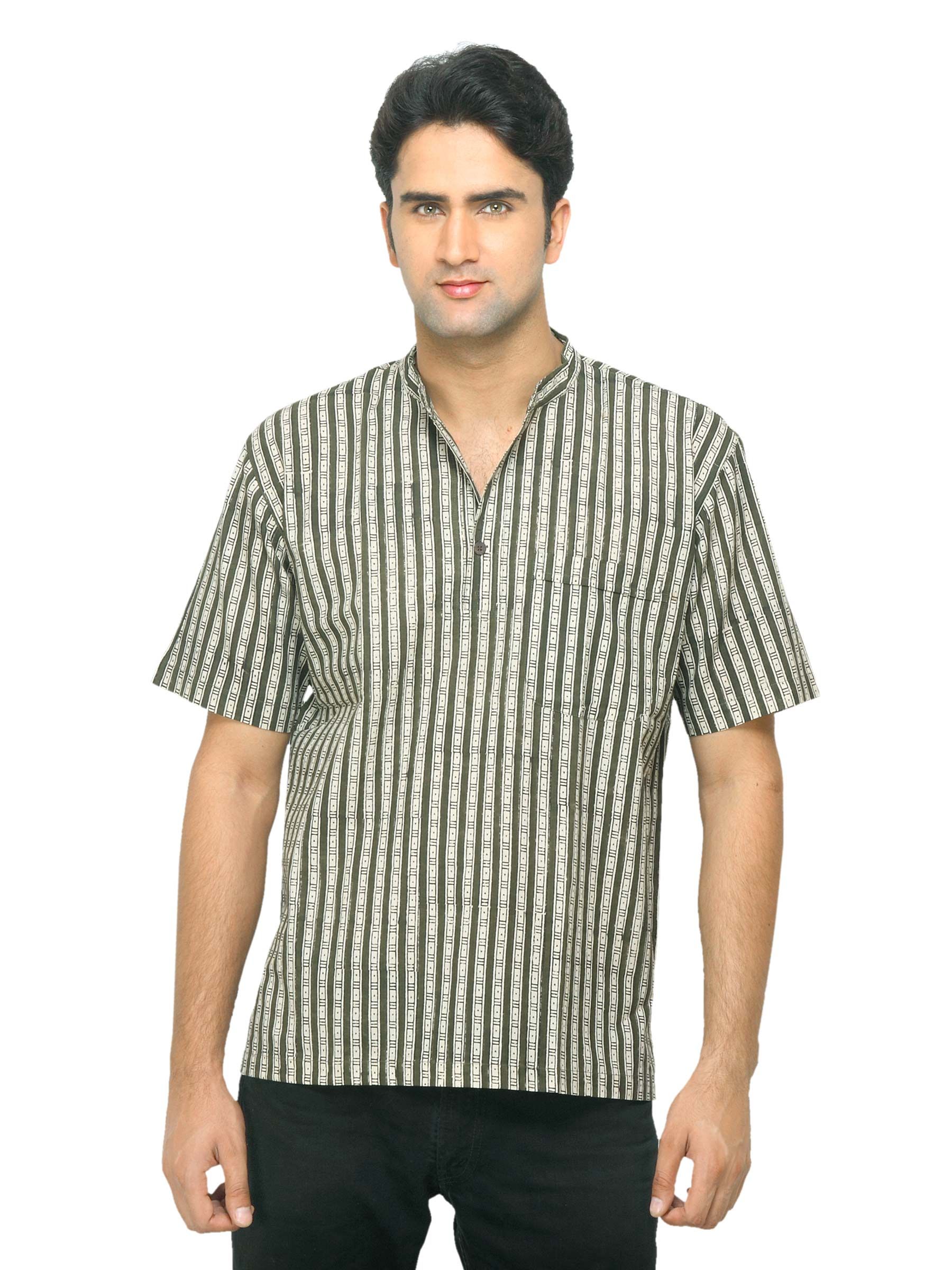 Fabindia Men Olive Printed Kurta