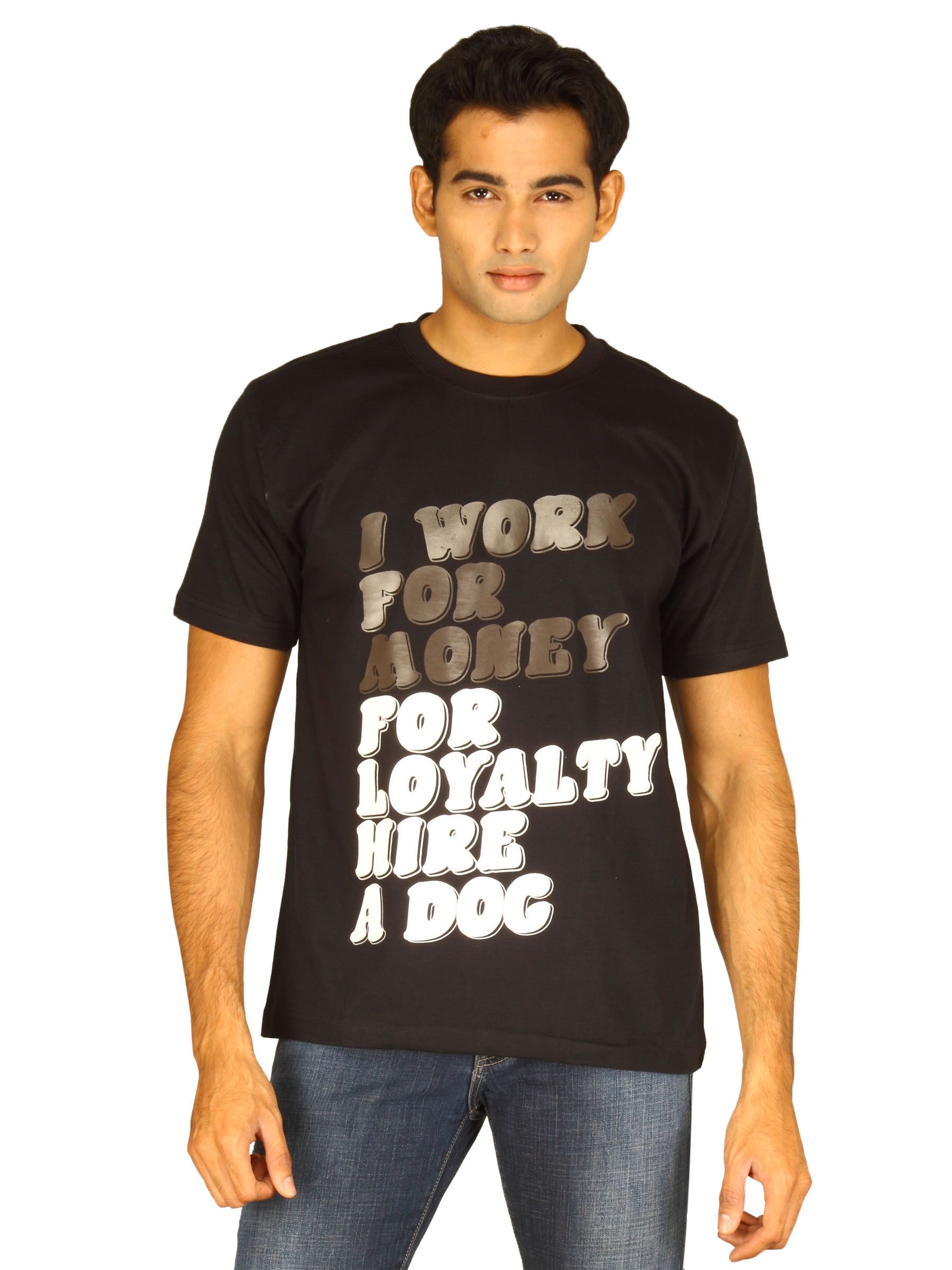 Myntra Men's I work for money Black T-shirt