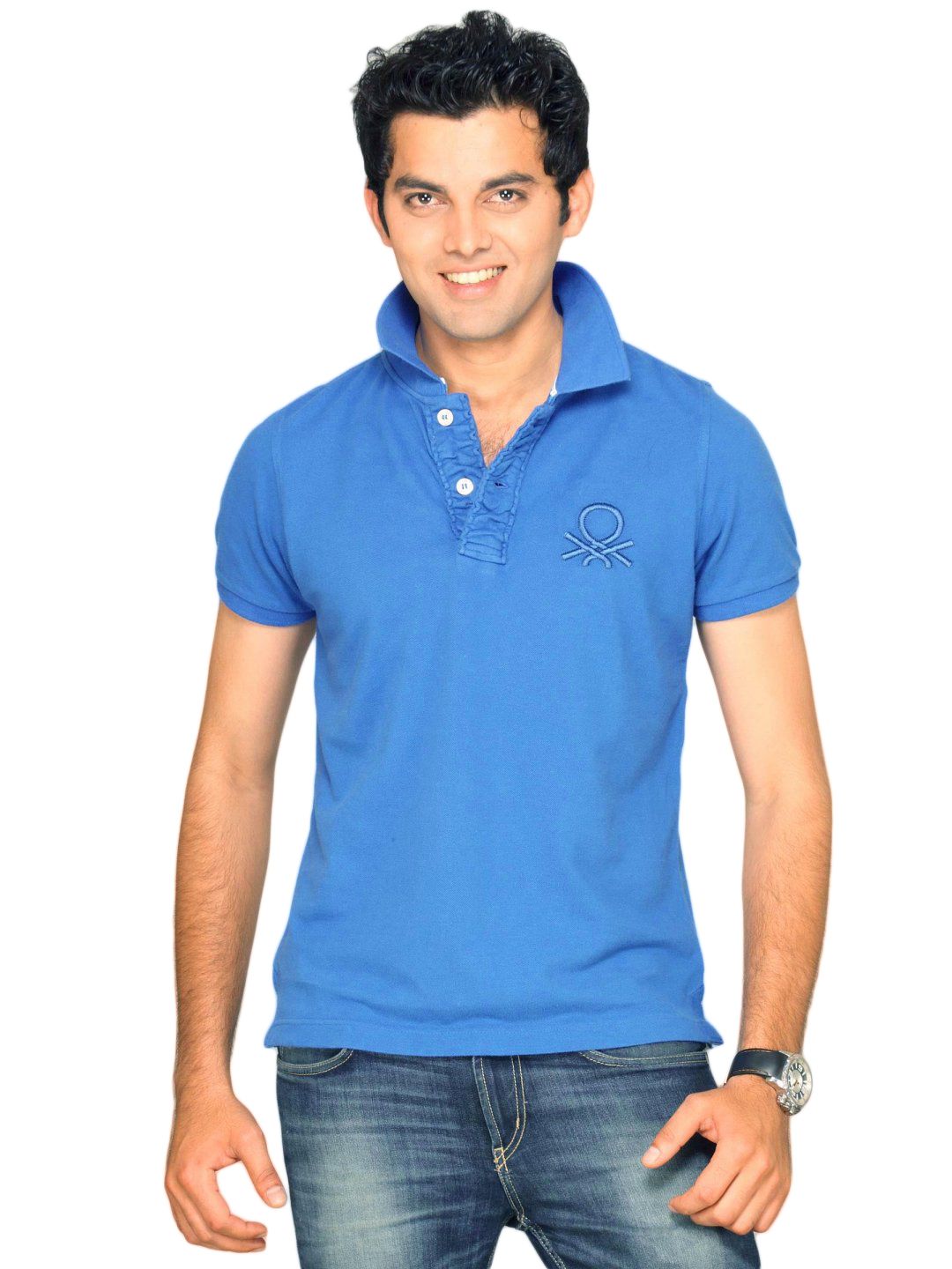 UCB Men's Polo Neck With Big Ben Logo Blue T-shirt