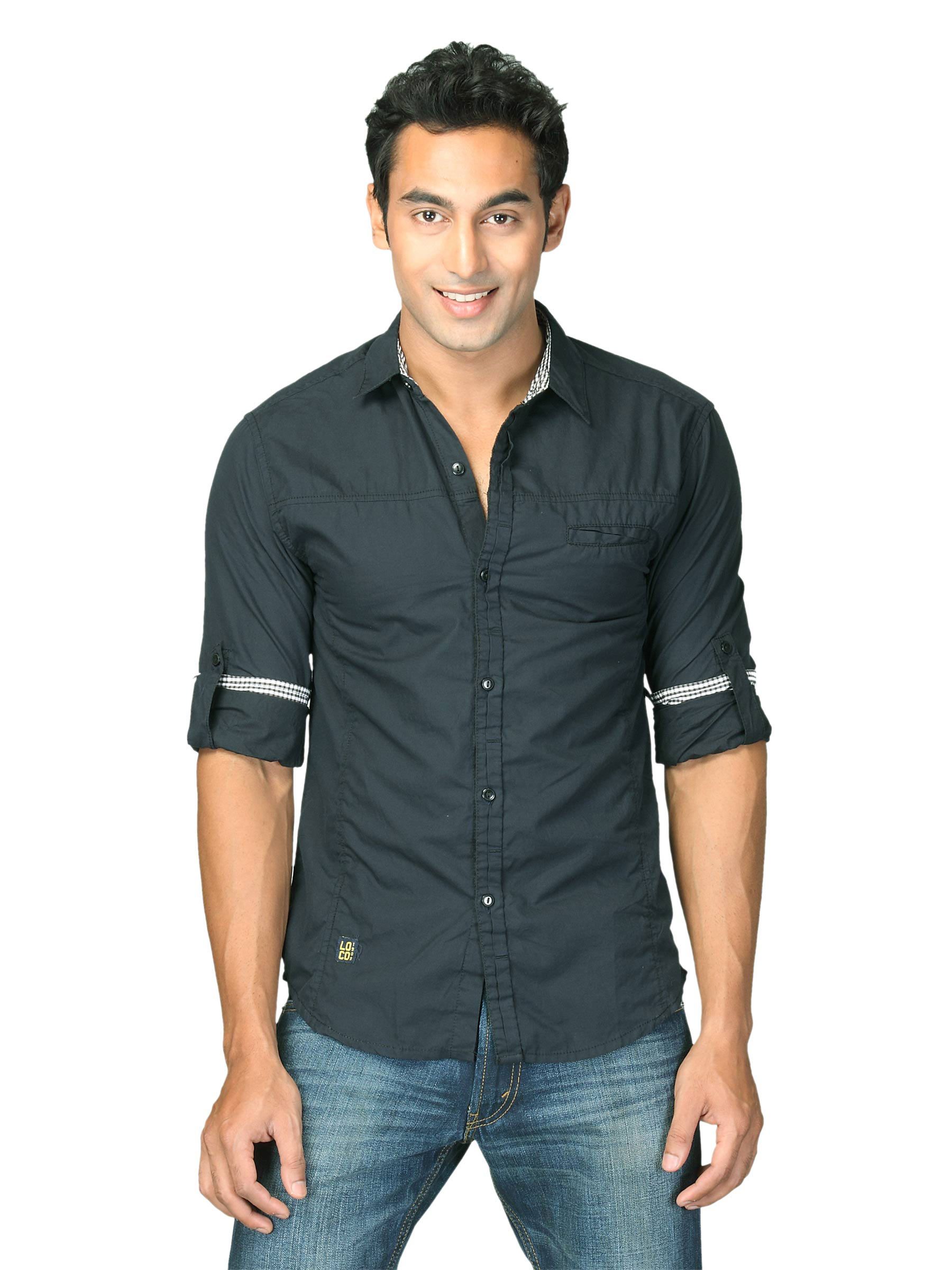 Locomotive Men Solid Poplin Lambert Navy Blue Shirts