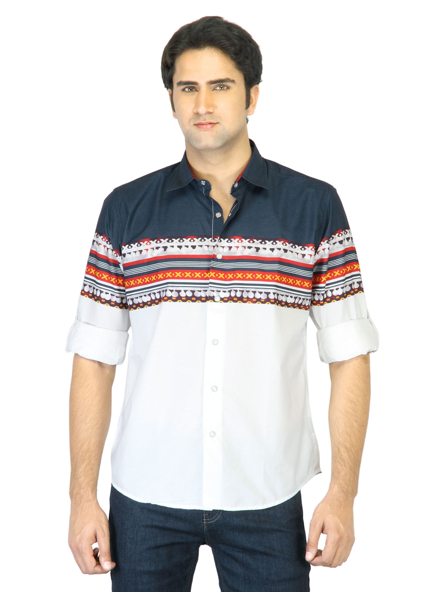 Provogue Men Printed Navy Blue Shirt