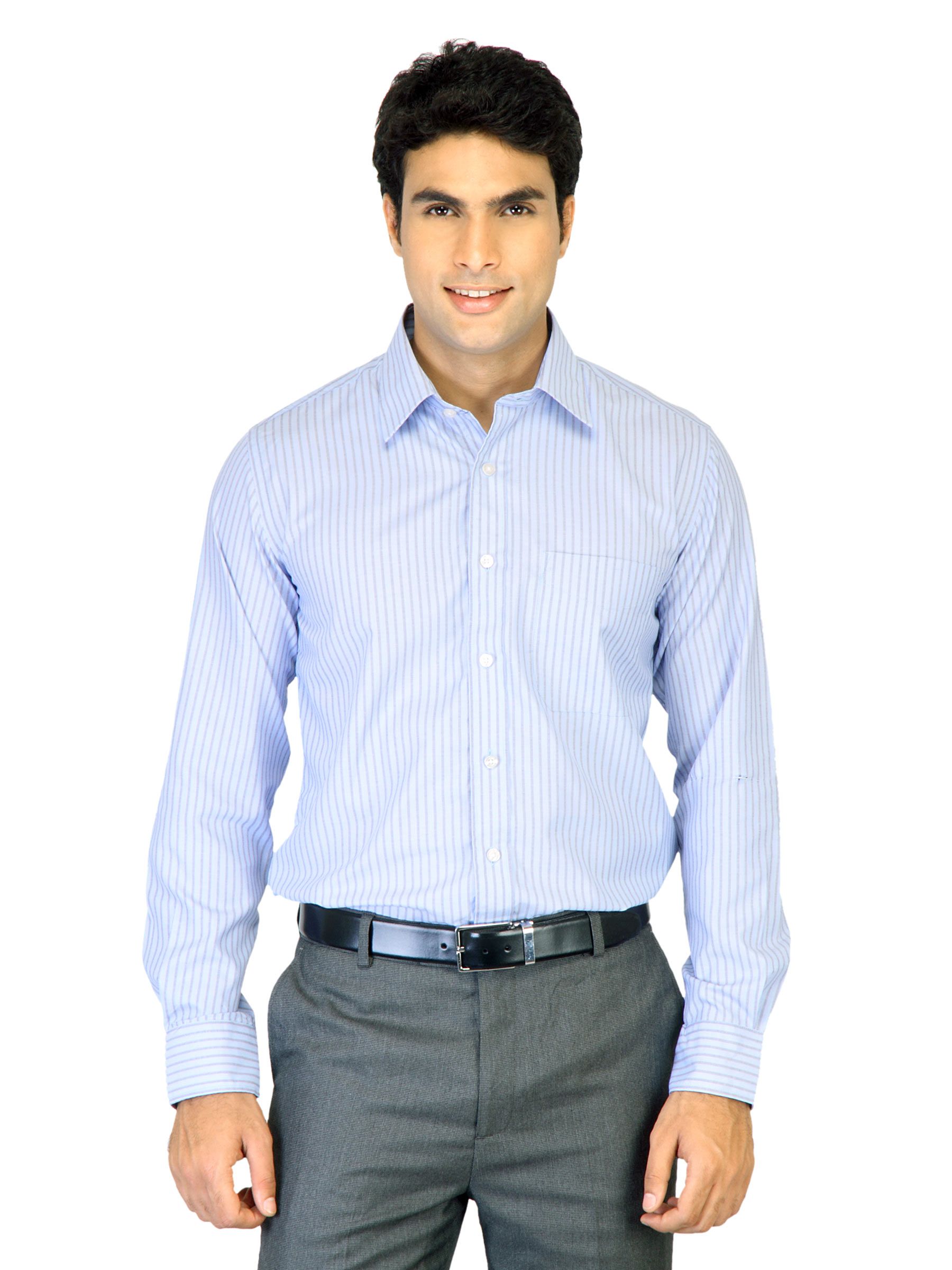 Mark Taylor Men Blue Striped Shirt
