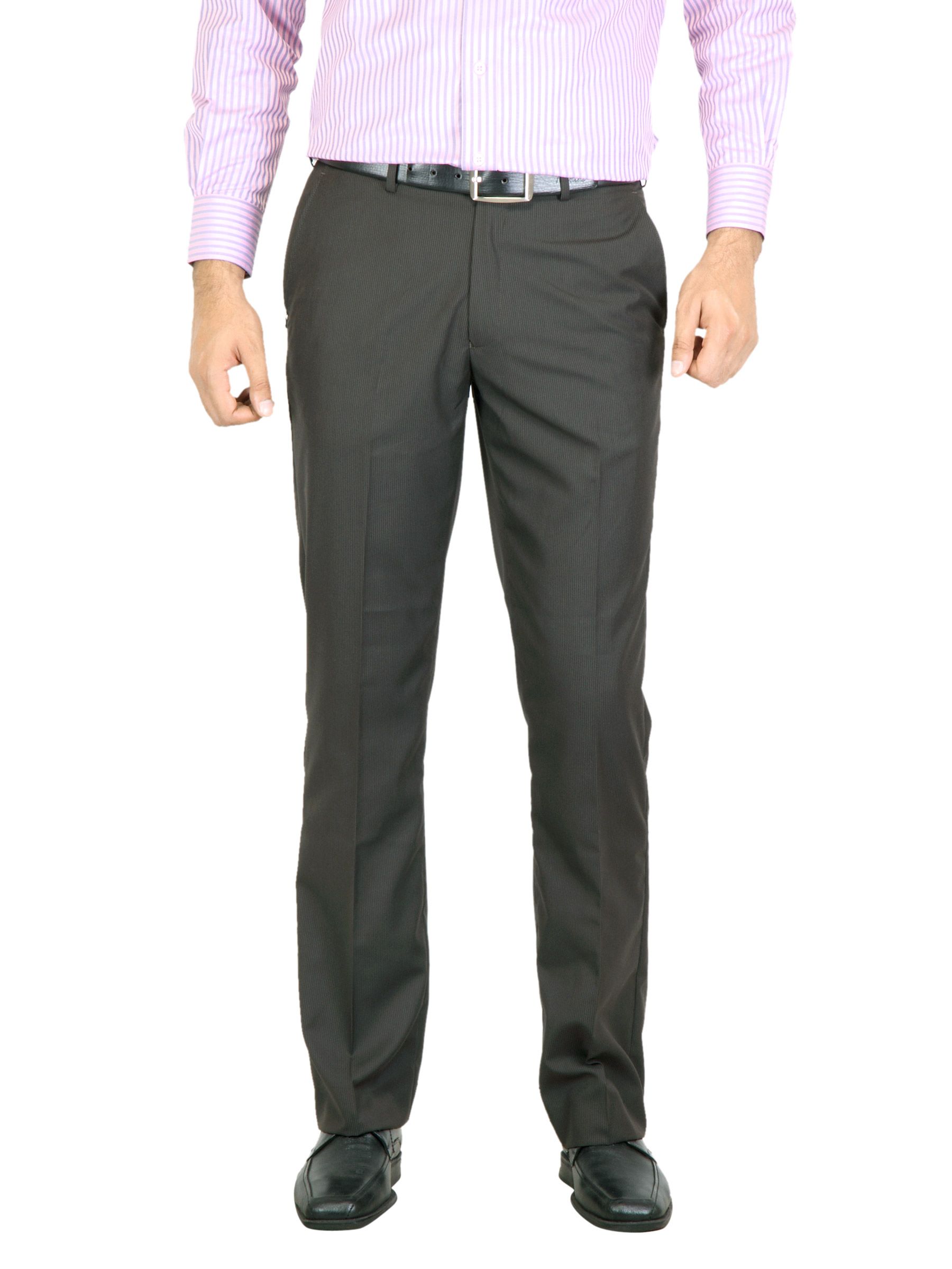 Peter England Men Stripes Dark Brown Trouser