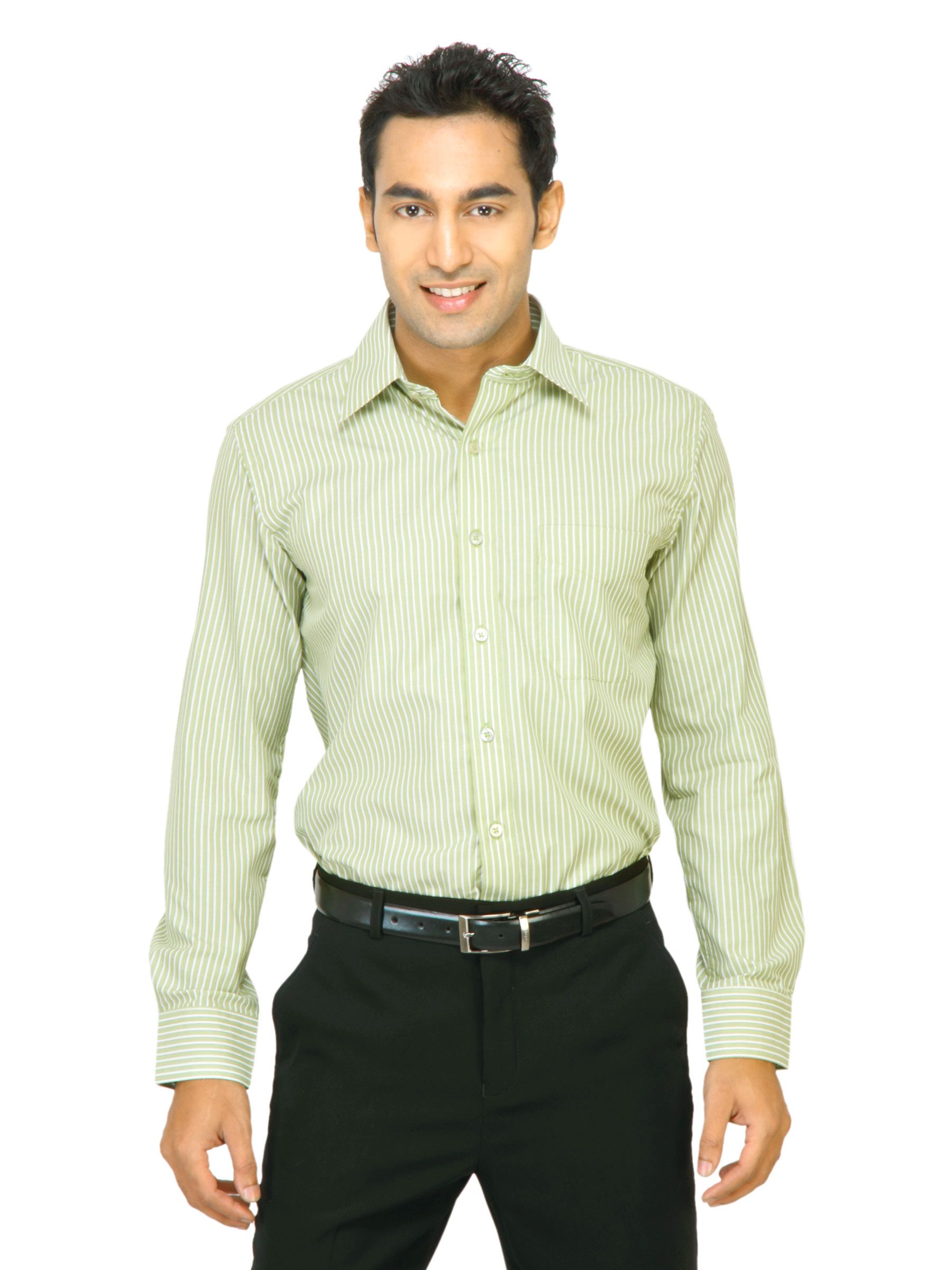 Mark Taylor Men Olive Green & White Striped Shirt