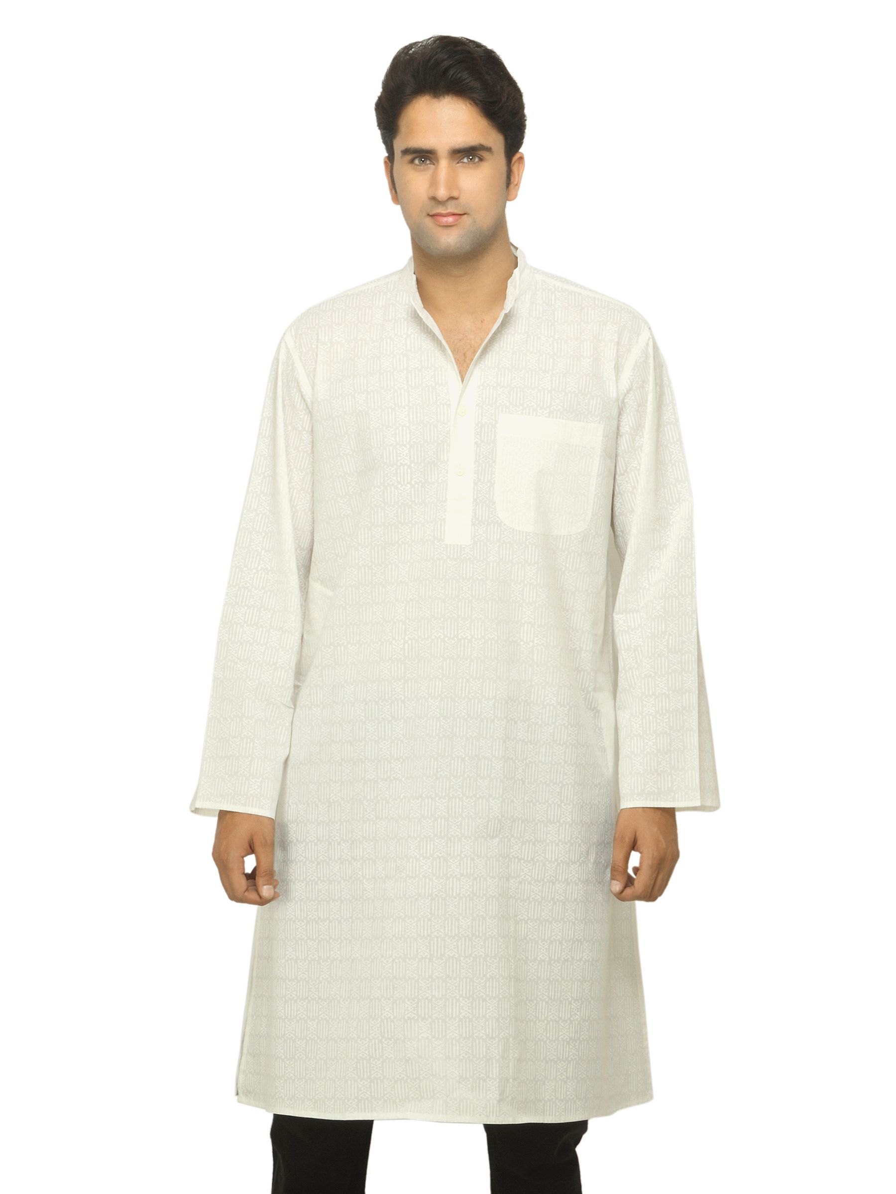Fabindia Men Printed White Kurta