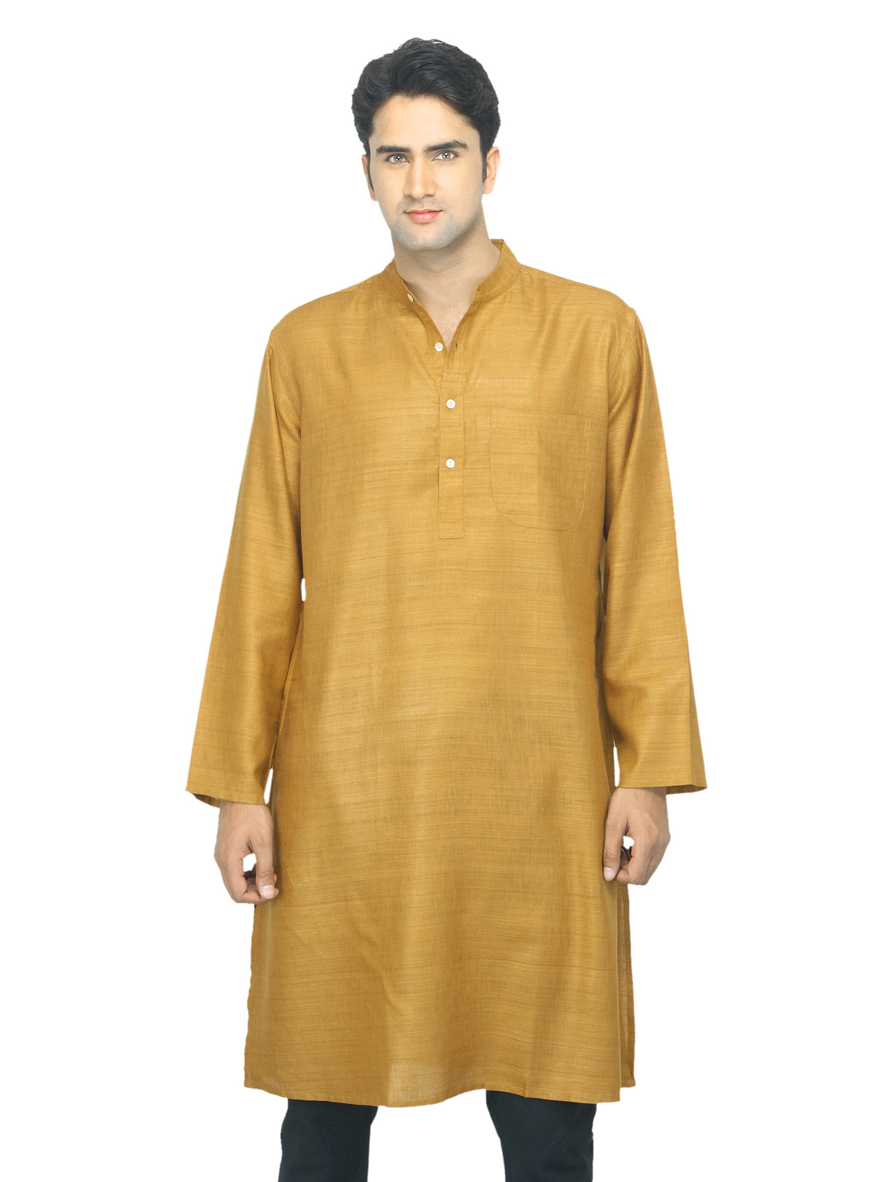 Fabindia Men Mustard Matka Silk Kurta