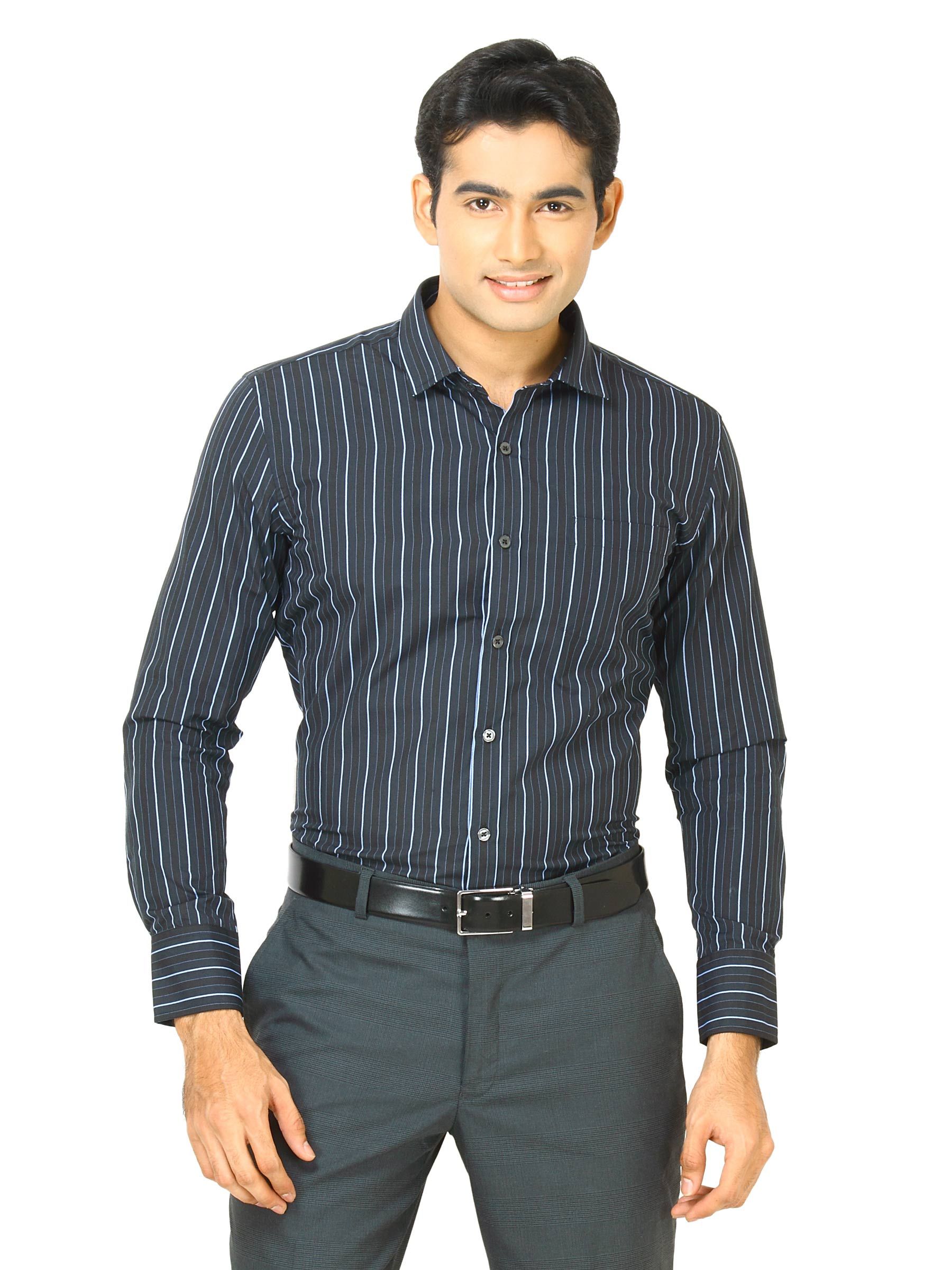 John Miller Men Blue black stripe Black Shirts