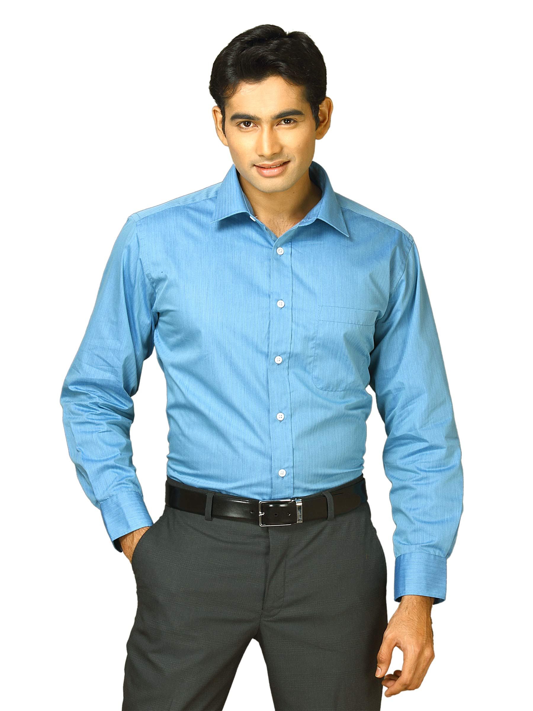 John Miller Men Blue Self Design Shirt