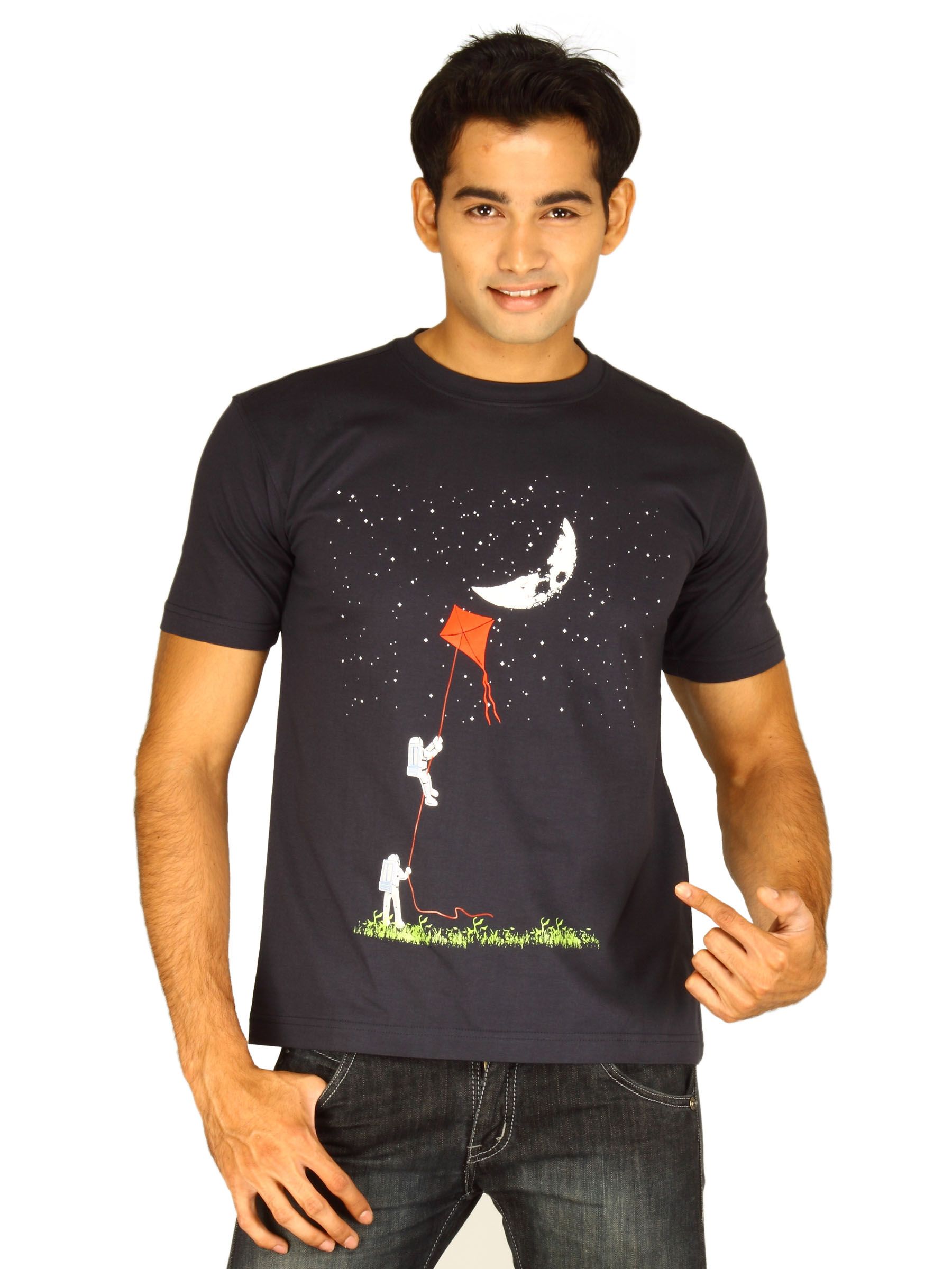 Myntra Men's Reaching The Moon Navy Blue T-shirt