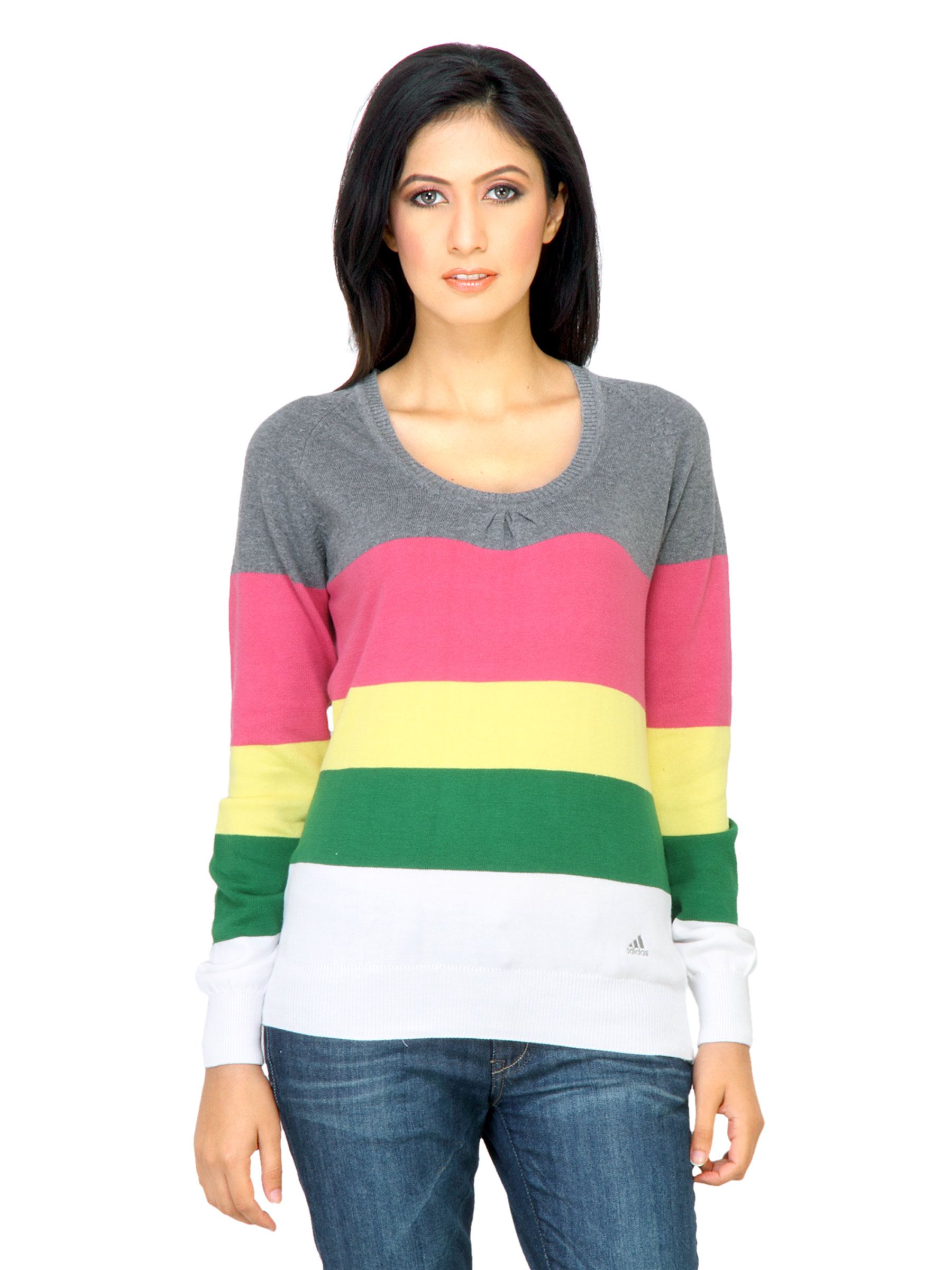 ADIDAS Women Stripes Pink Sweaters