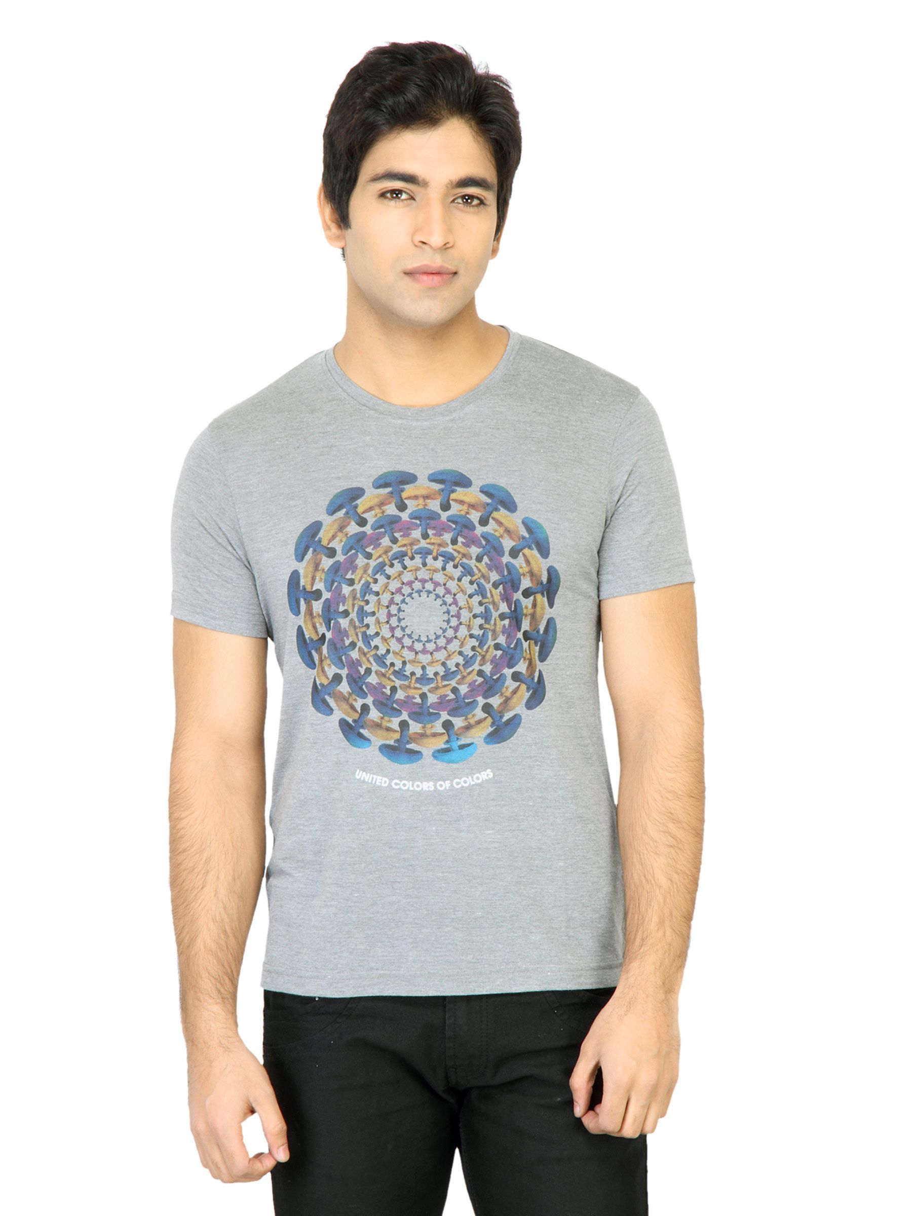 United Colors of Benetton Men Printed Grey TShirt