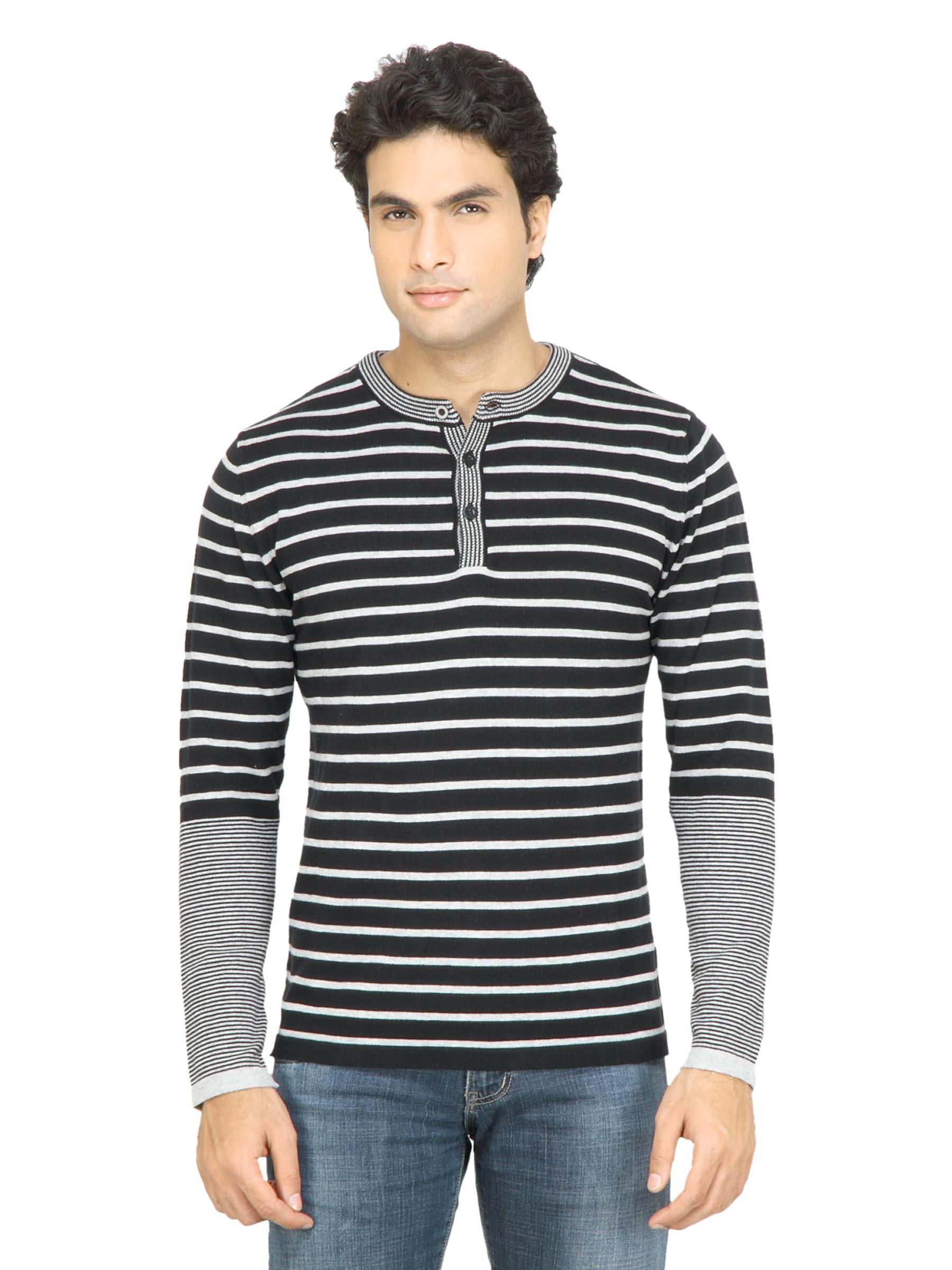 United Colors of Benetton Men Striped Black Sweater
