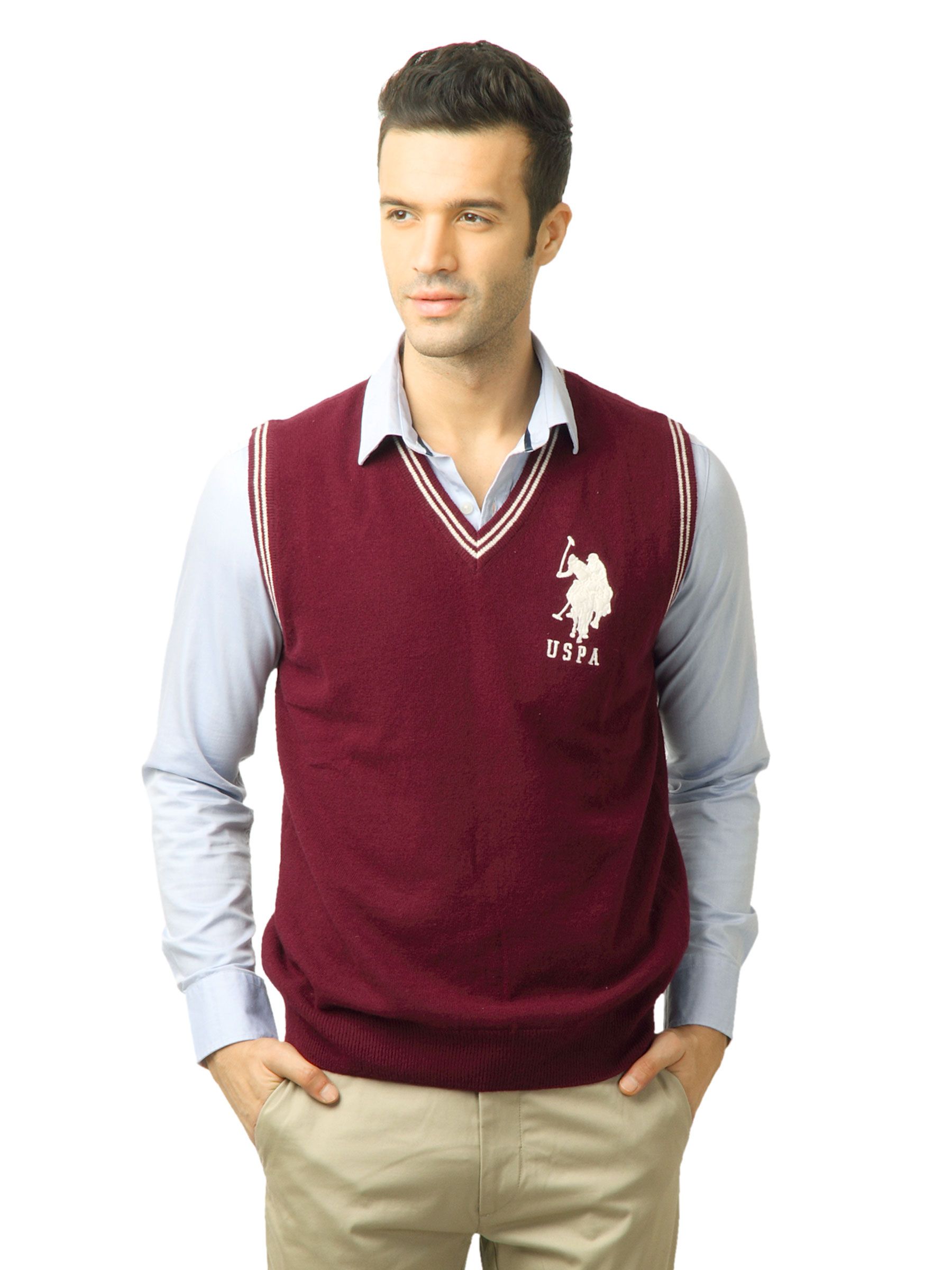 U.S. Polo Assn. Men Solid Tibetian Red Sweater
