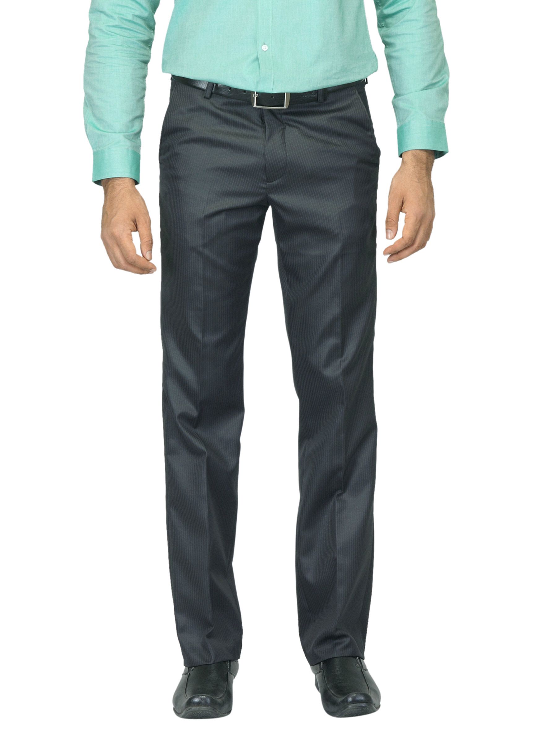 Mark Taylor Men Striped Charcoal Trousers