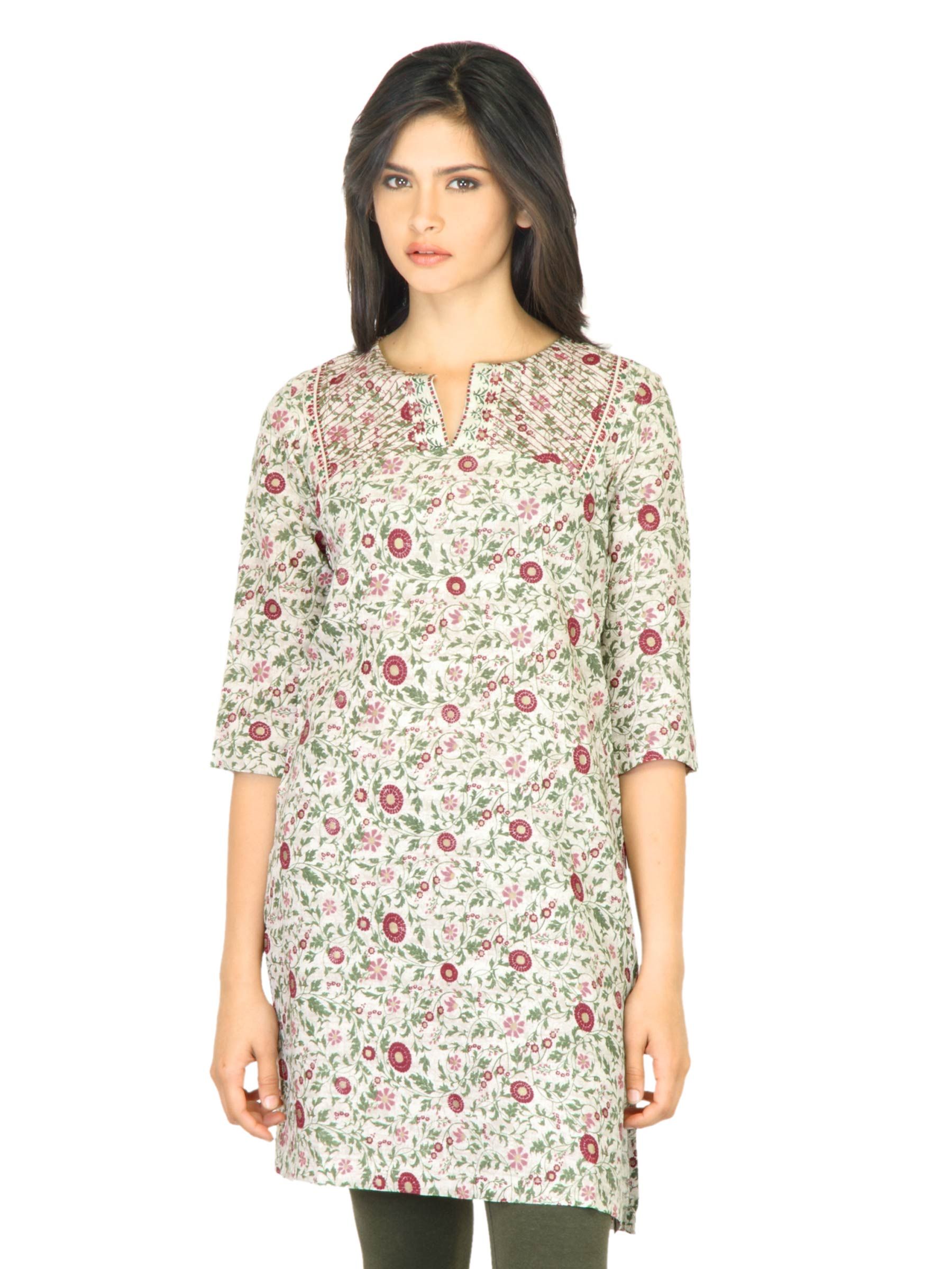 W Women Floral Print Green Kurta