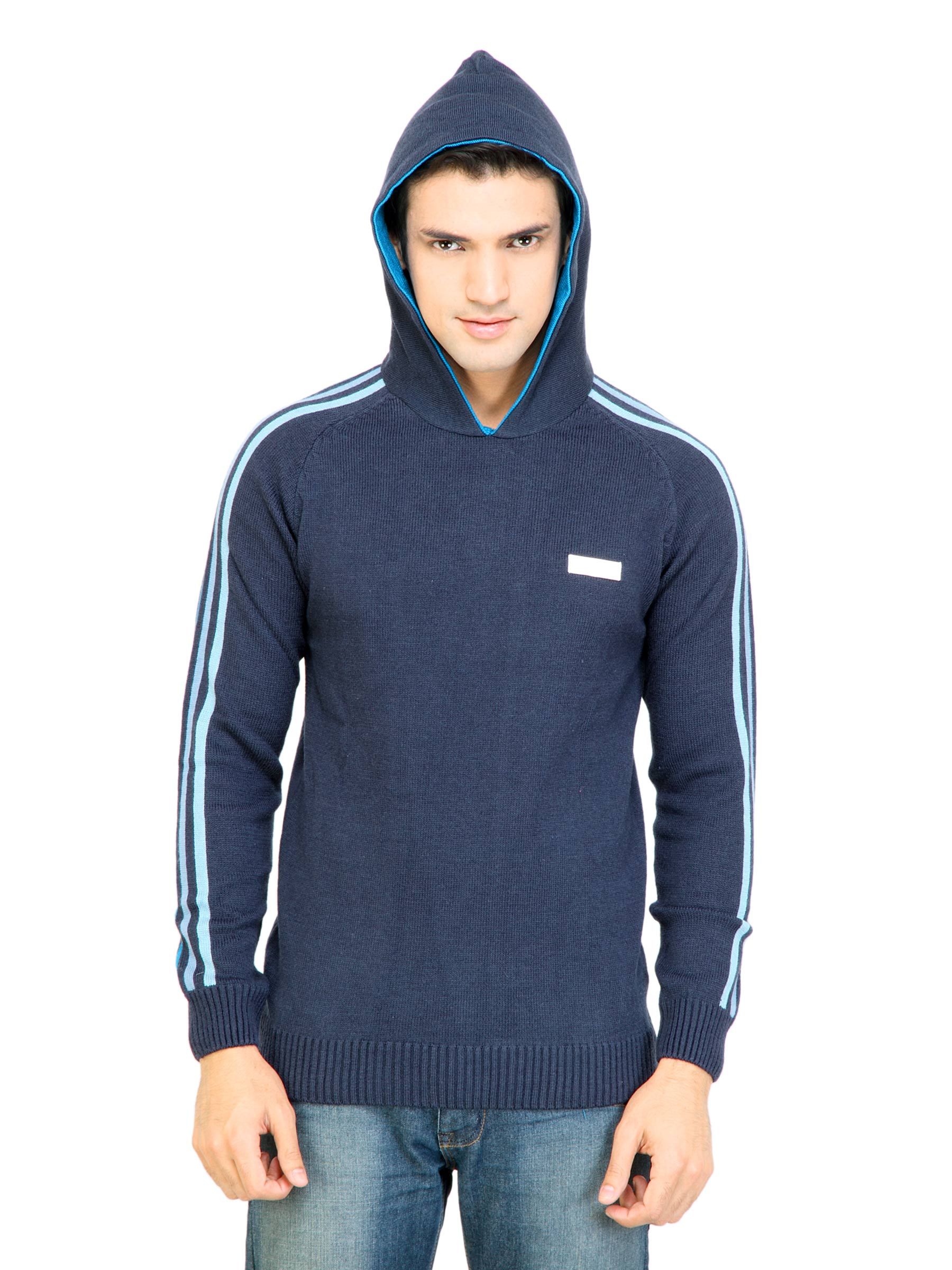 ADIDAS Men Solid Navy Blue Sweaters